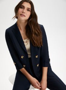 Linen Blend Notch Collar Blazer sold by Laura