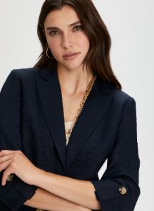 Linen Blend Notch Collar Blazer sold by Laura