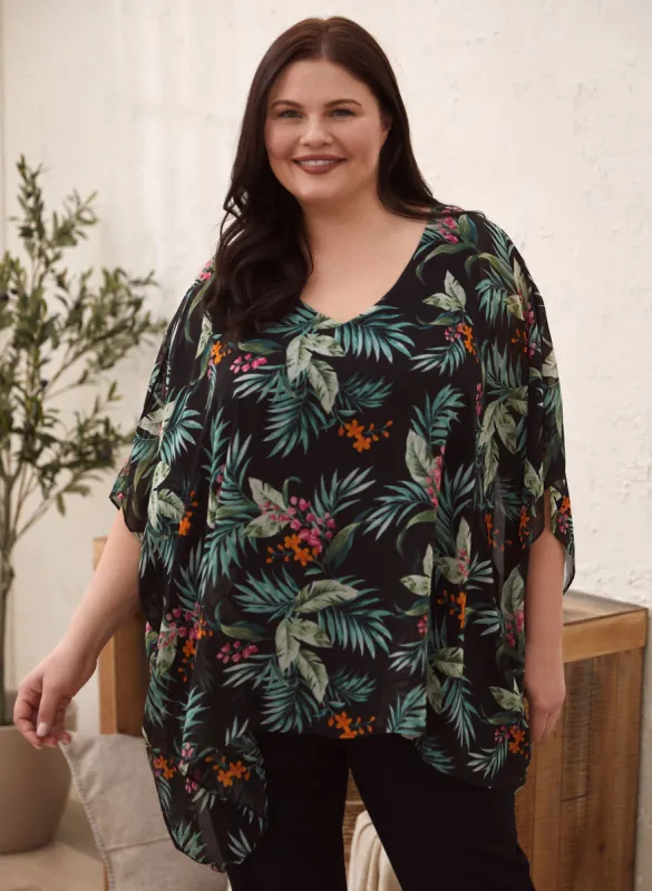 Tropical Print Chiffon Poncho Top sold by Laura