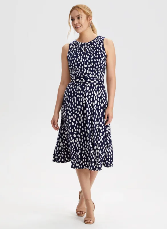 Dot Print Belted Dress sold by Laura