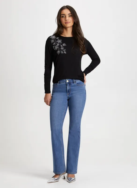 Rhinestone Detail Top & Bootcut Jeans sold by Laura