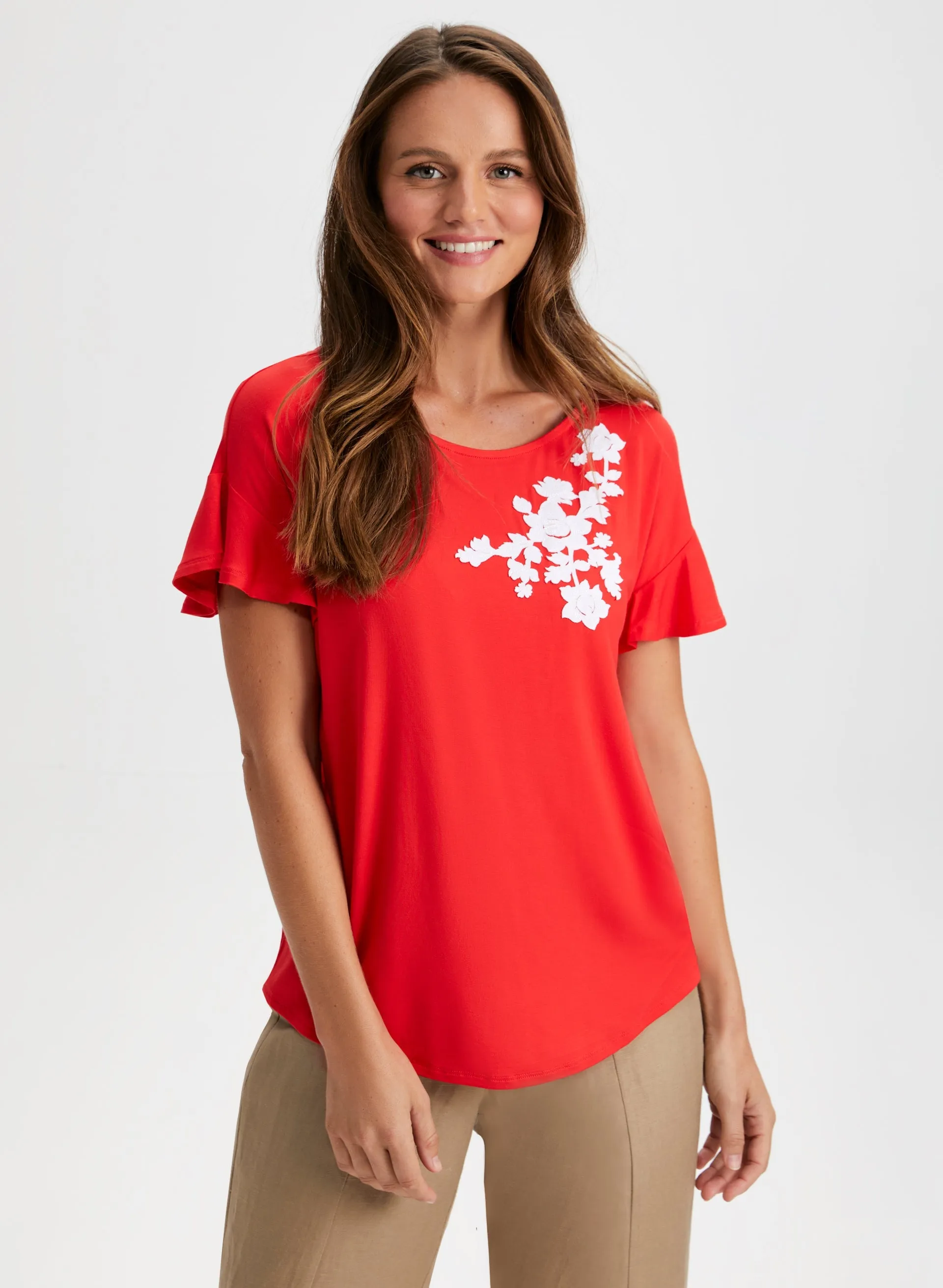 Floral Appliqué Ruffle Sleeve Tee sold by Laura product image thumbnail 5