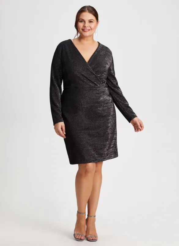Shimmer Detail Wrap-Style Dress sold by Laura
