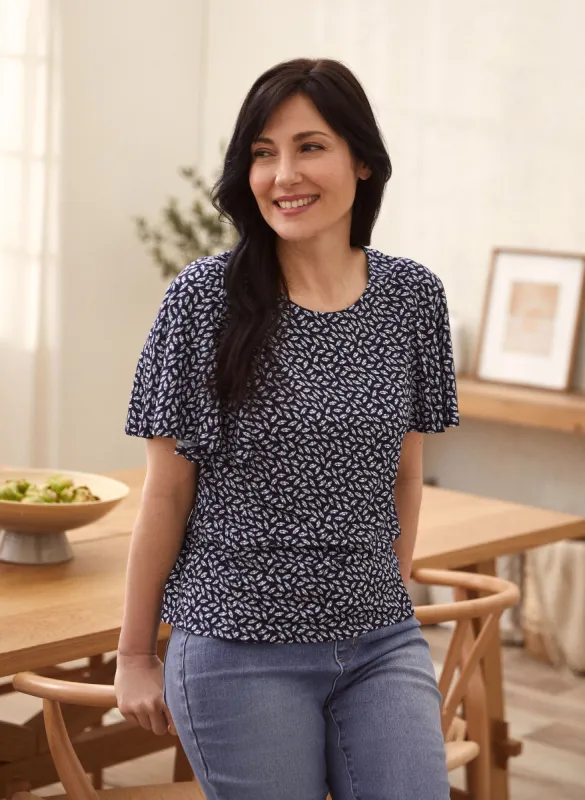 Flutter Sleeve Leaf Print Top sold by Laura