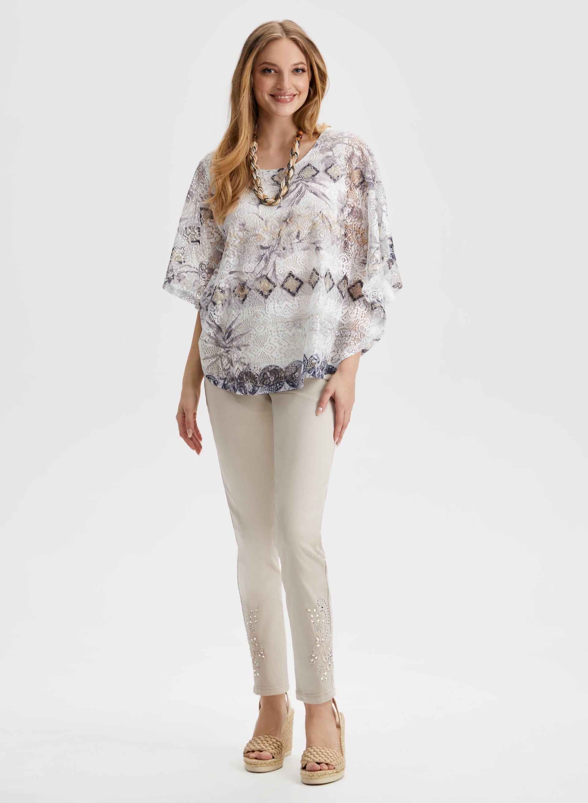 Geometric Print Lace Poncho Top sold by Laura product image thumbnail 4