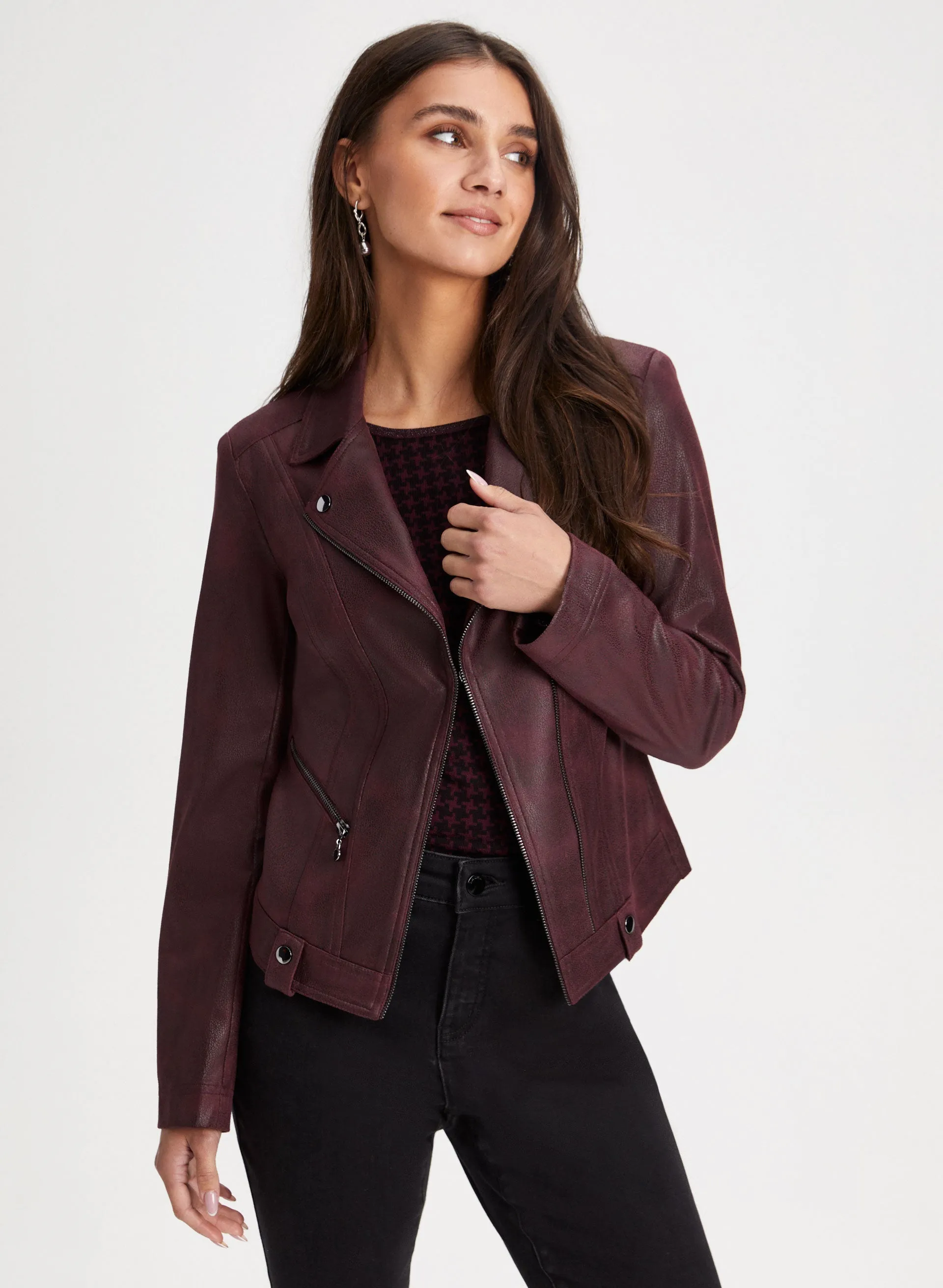 Snap Detail Faux Suede Jacket sold by Laura