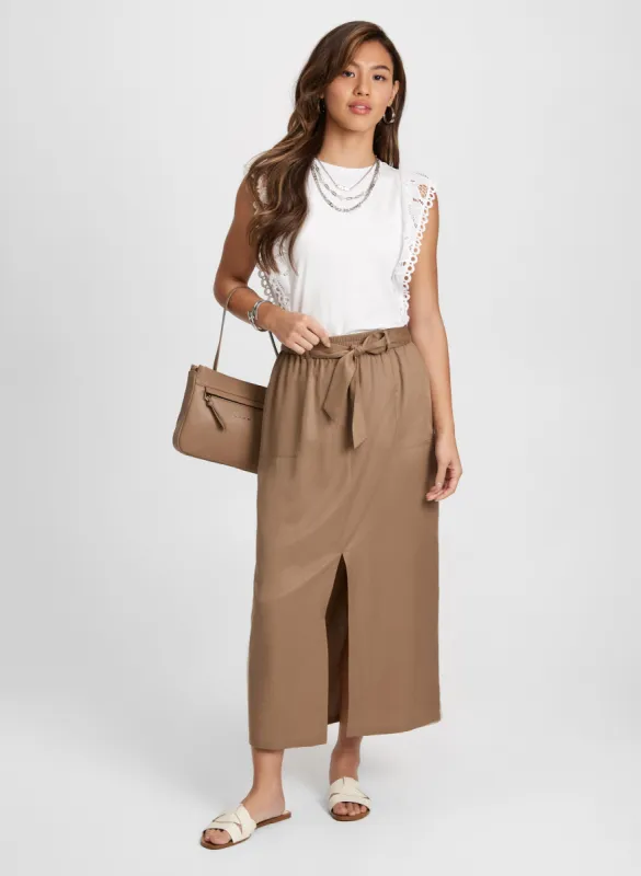 Crochet Cap Sleeve Top & Front Slit Midi Skirt sold by Laura