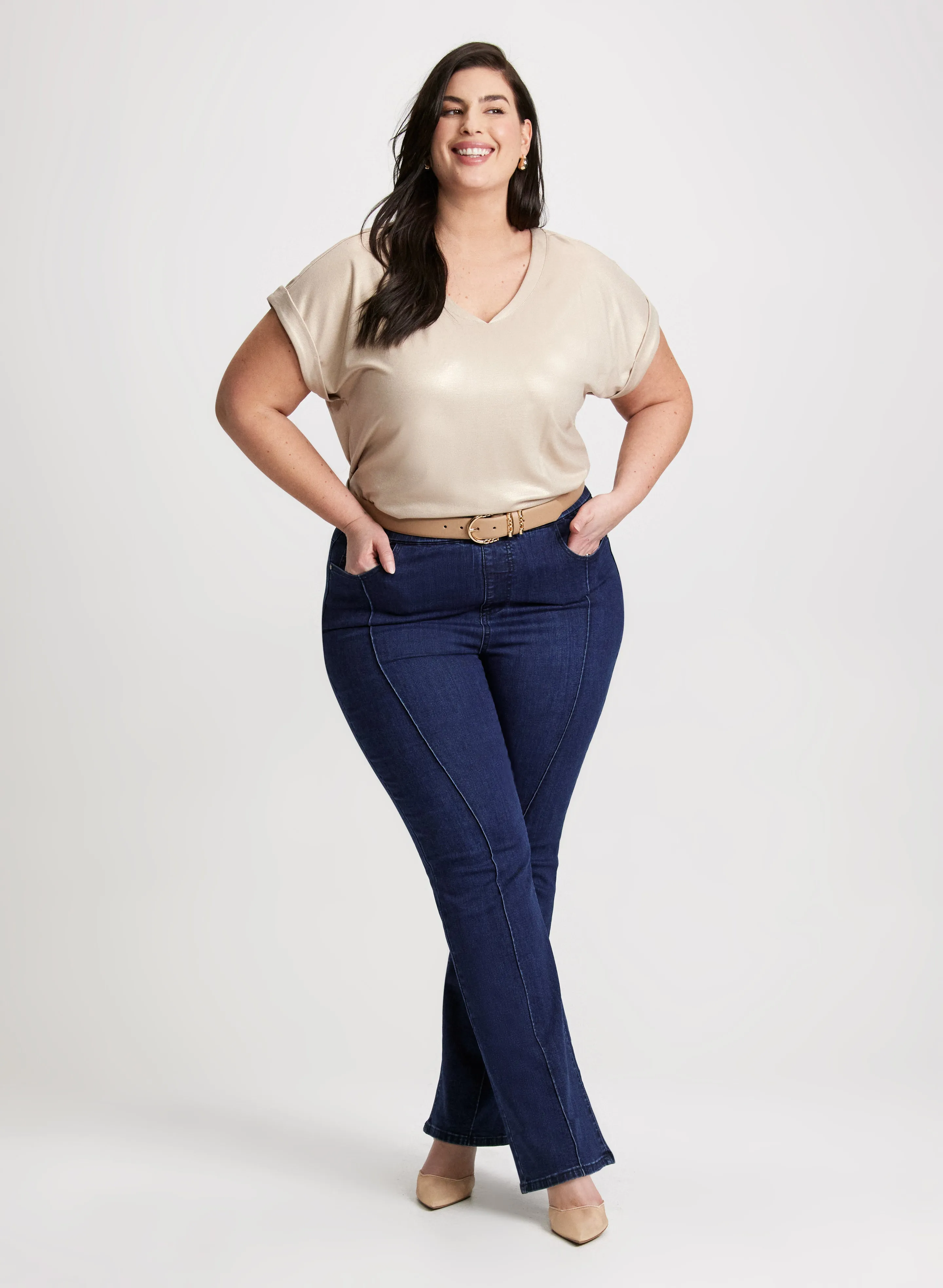 Foiled Drop-Shoulder T-Shirt & Pull-On Bootcut Jeans sold by Laura