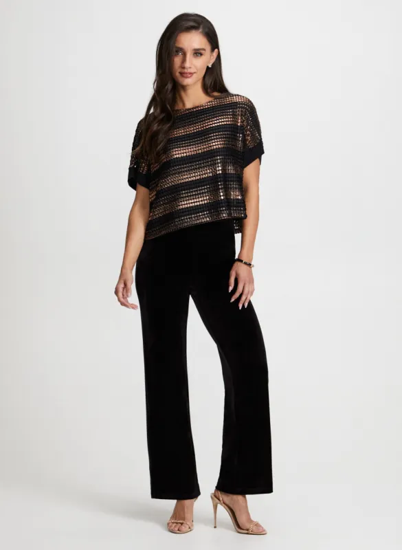 Metallic Stripe Top & Velour Pants sold by Laura