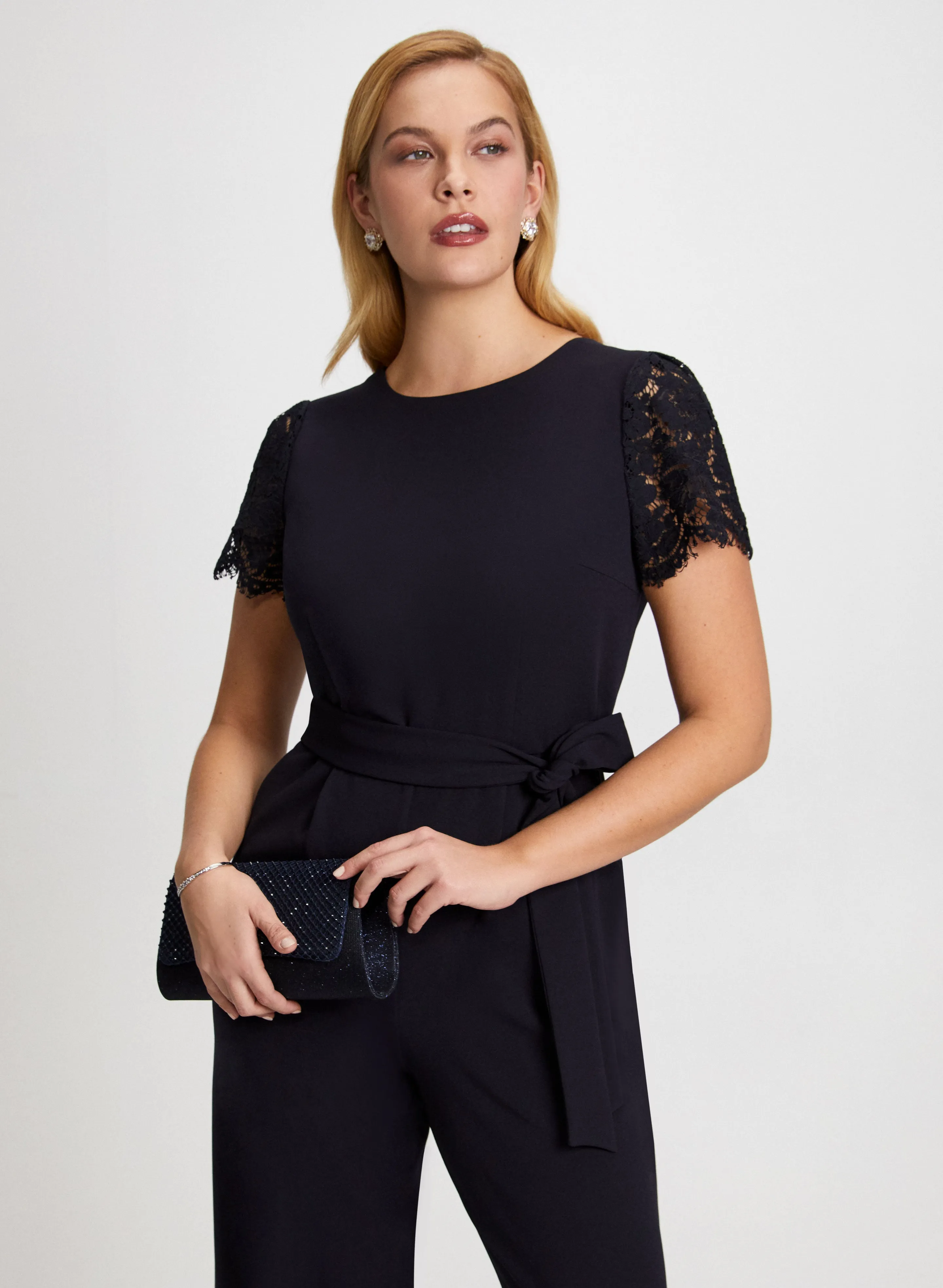 Lace Sleeve Belted Jumpsuit sold by Laura product image thumbnail 5