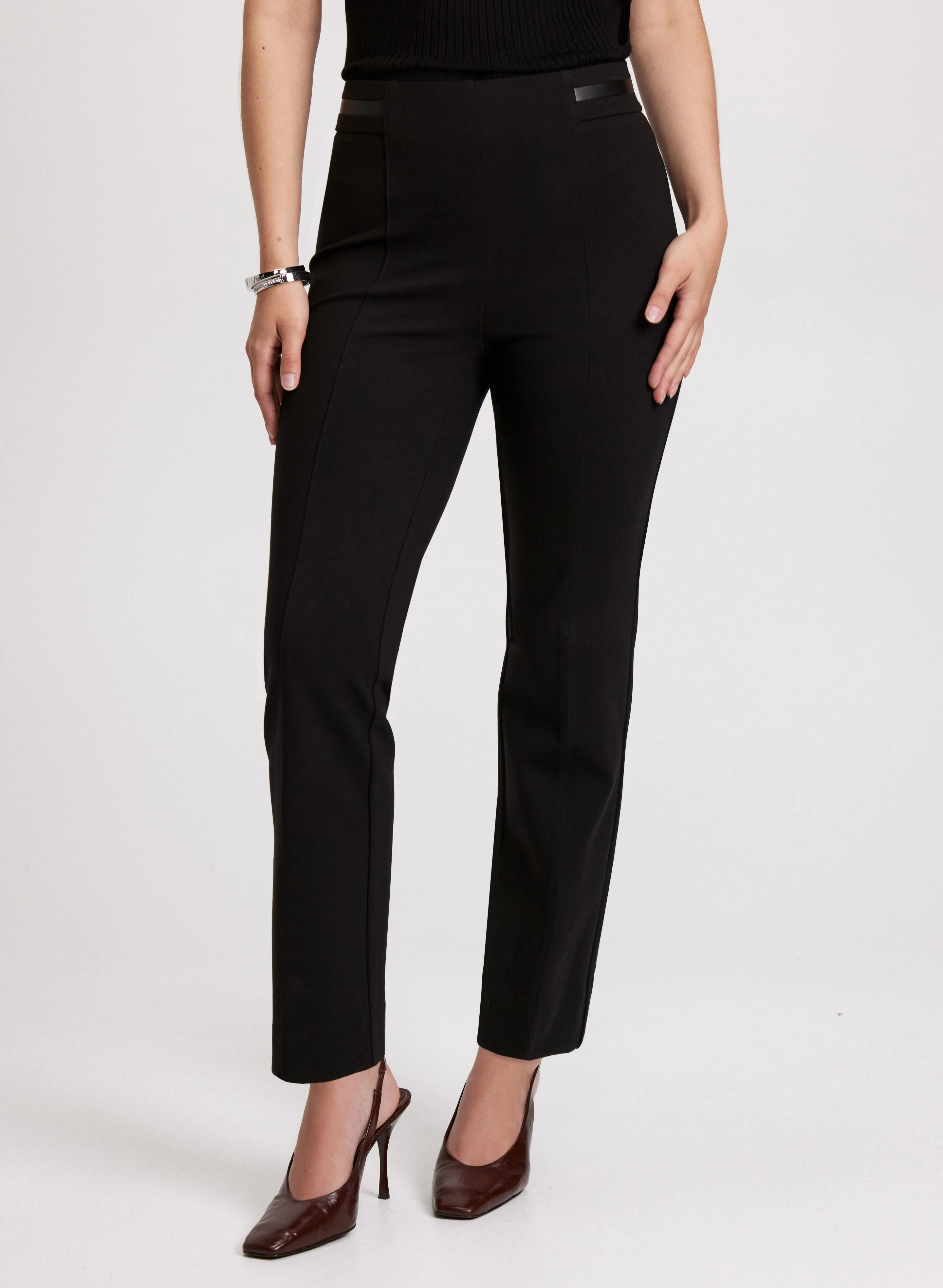 Sofia Vegan Leather Trim Straight-Leg Pants - Regular sold by Laura
