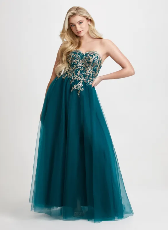 Corset-Style Gown & Glitter Clutch sold by Laura