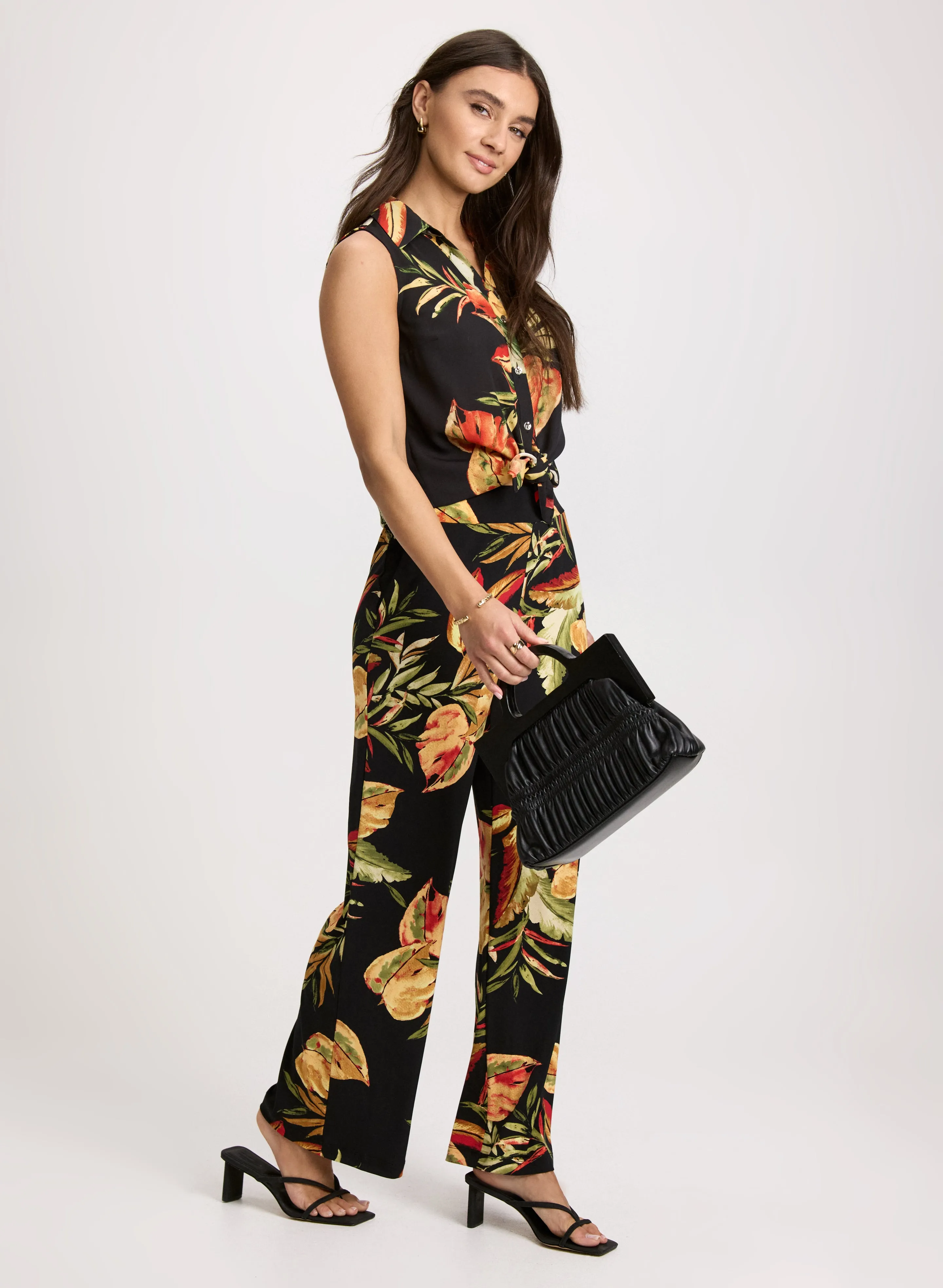 Sleeveless Leaf Print Blouse & Tropical Wide Leg Pants sold by Laura