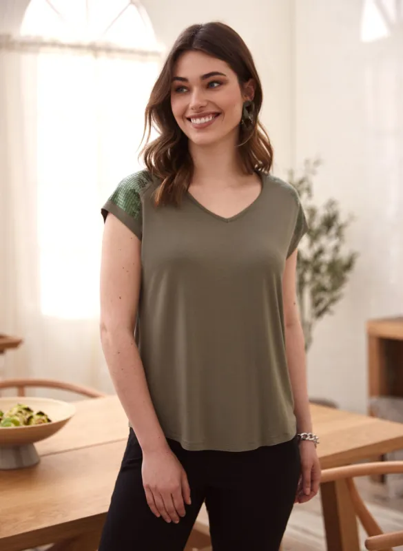Sequin Trim Tee sold by Laura