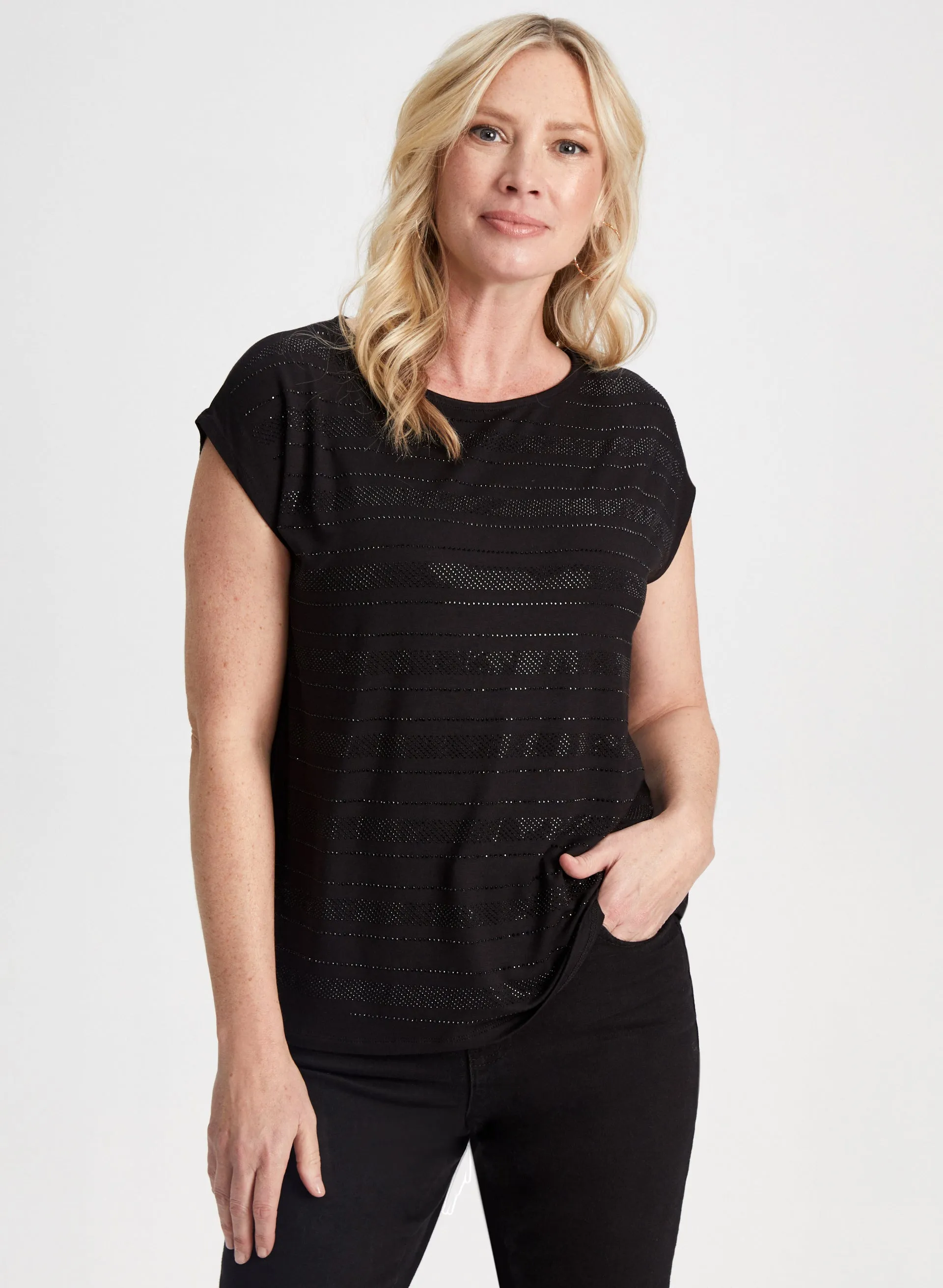 Cap Sleeve Stripe Detail Tee sold by Laura product image thumbnail 5