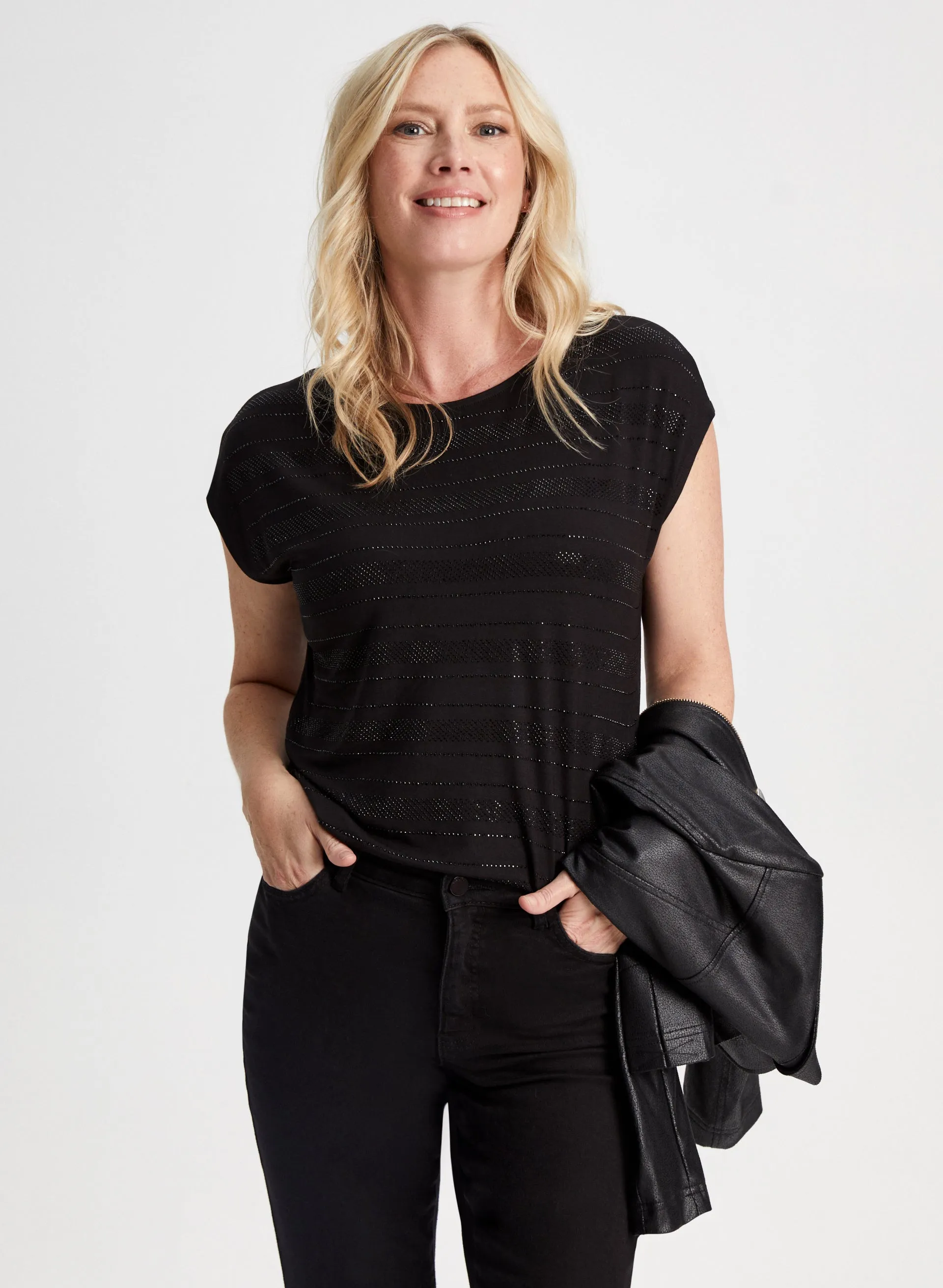 Cap Sleeve Stripe Detail Tee sold by Laura