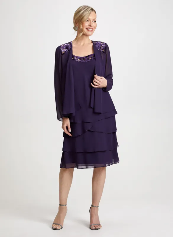 Sequin Trim Chiffon Dress & Jacket Set sold by Laura