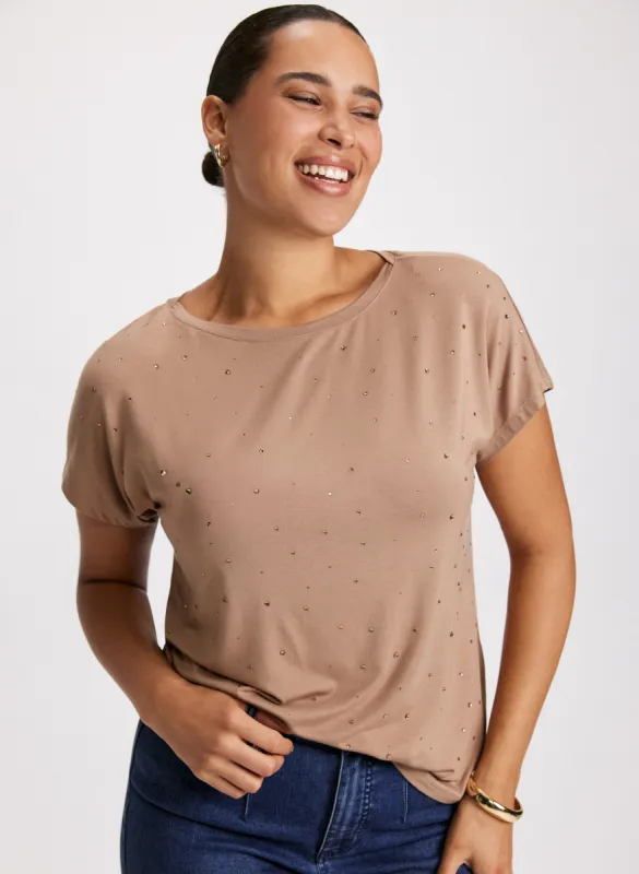 Rhinestone Detail Cap Sleeve T-Shirt sold by Laura
