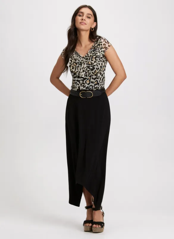 Frilled Animal Print Top & Asymmetric Hem Skirt sold by Laura