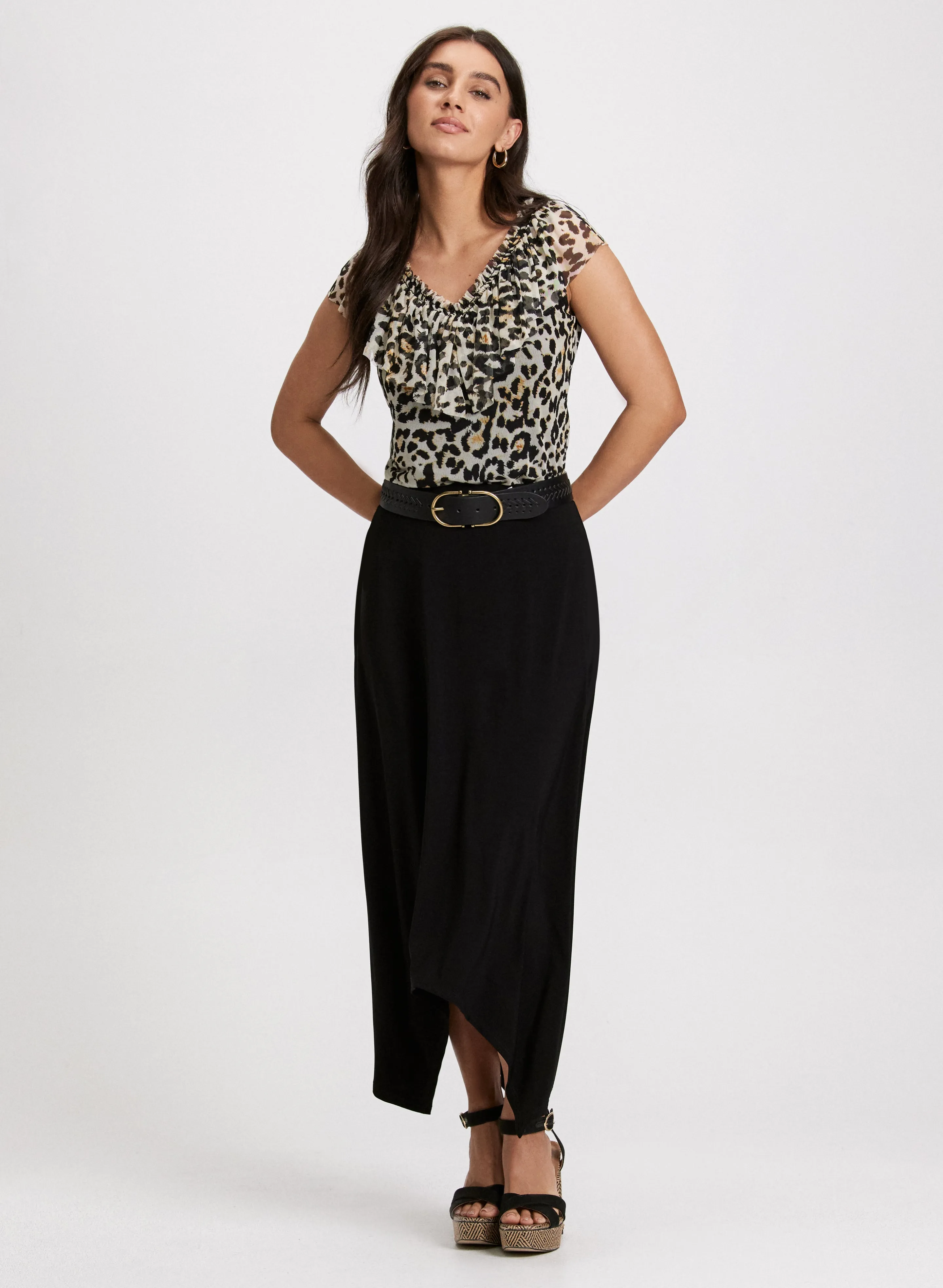 Frilled Animal Print Top & Asymmetric Hem Skirt sold by Laura