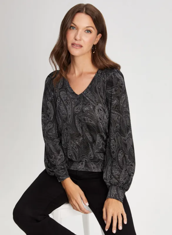 V-Neck Paisley Print Top sold by Laura