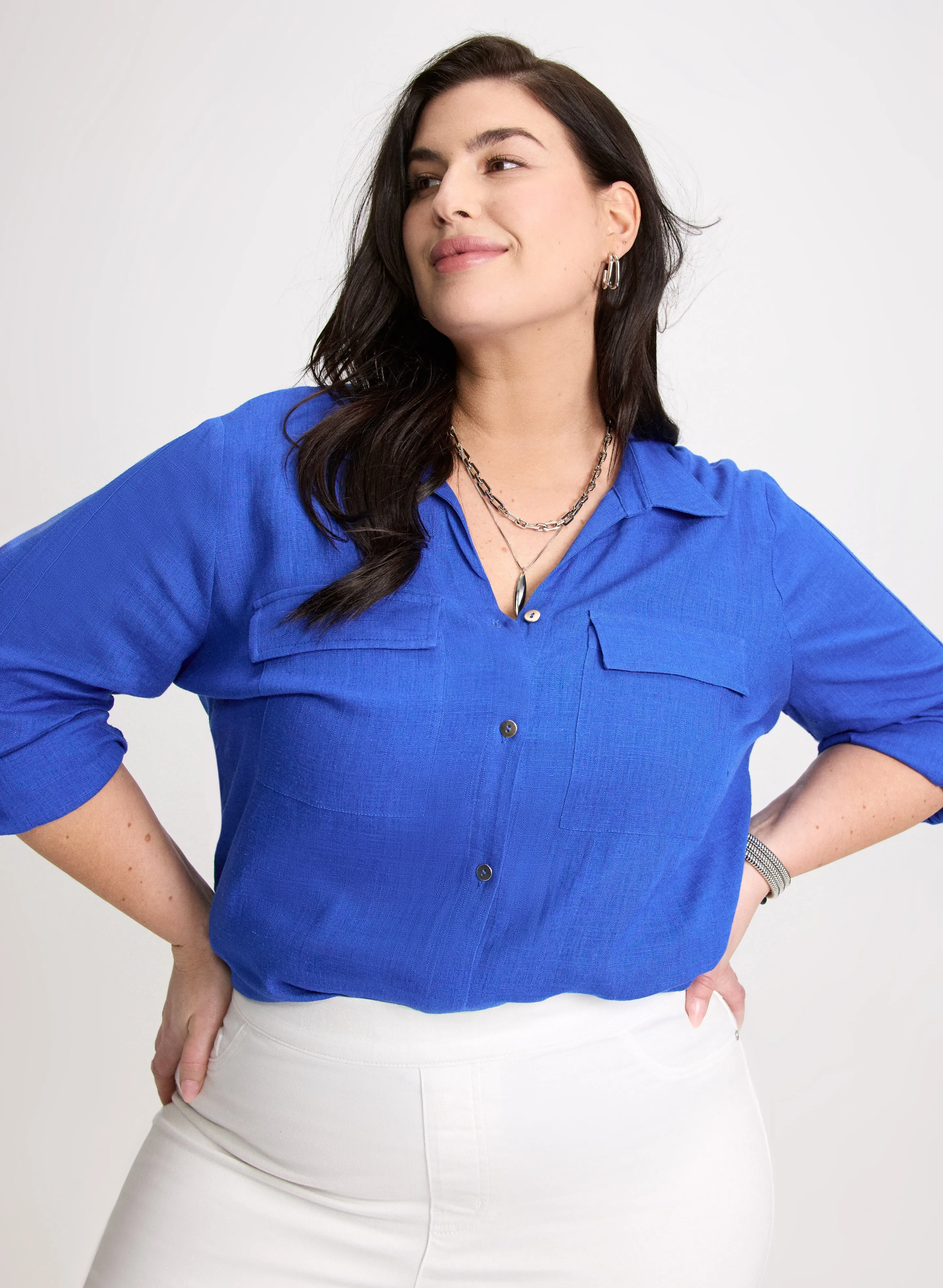 Rolled Sleeves Linen Blend Blouse sold by Laura