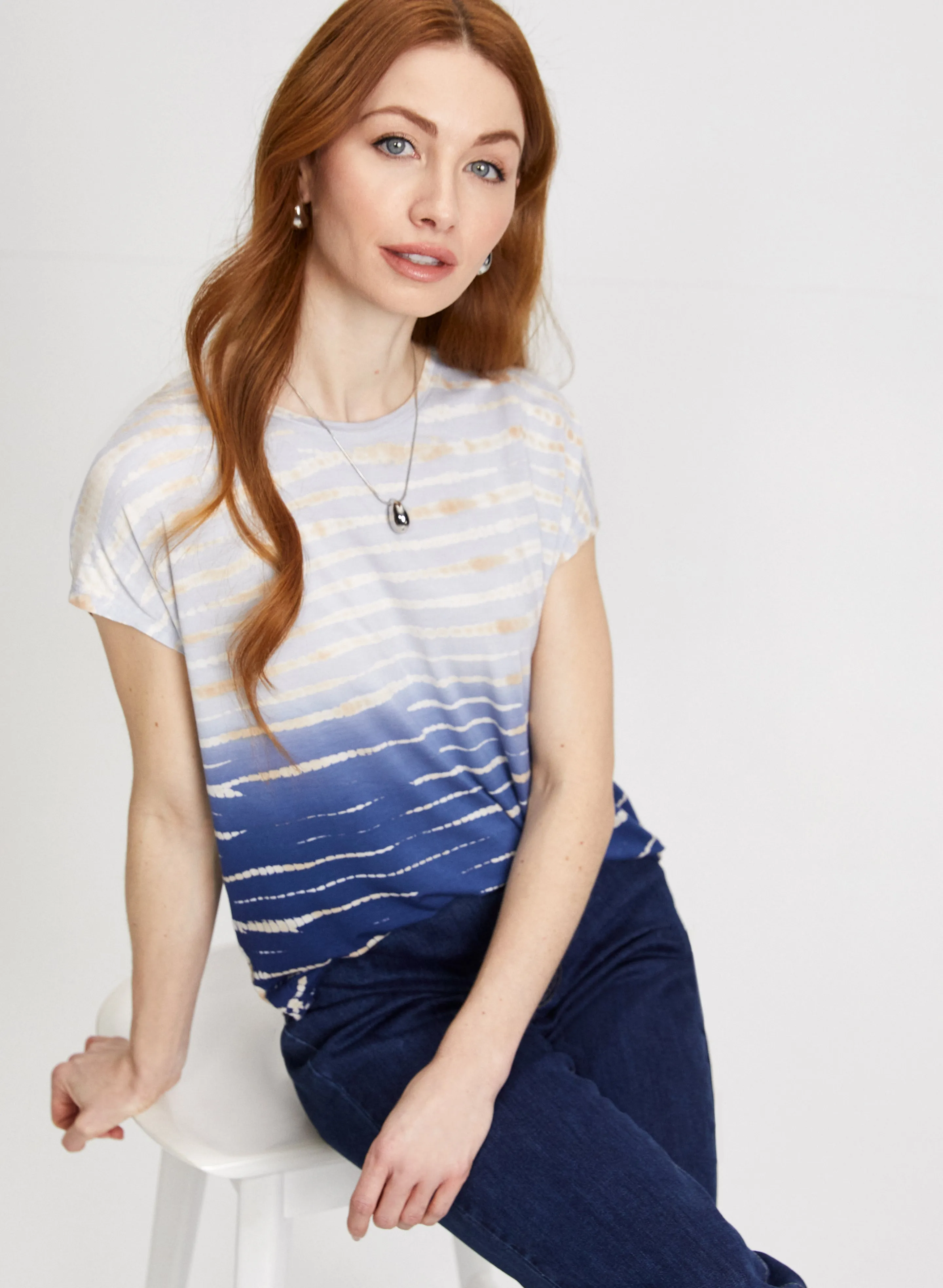 Striped Tie-Dye Effect Tee sold by Laura