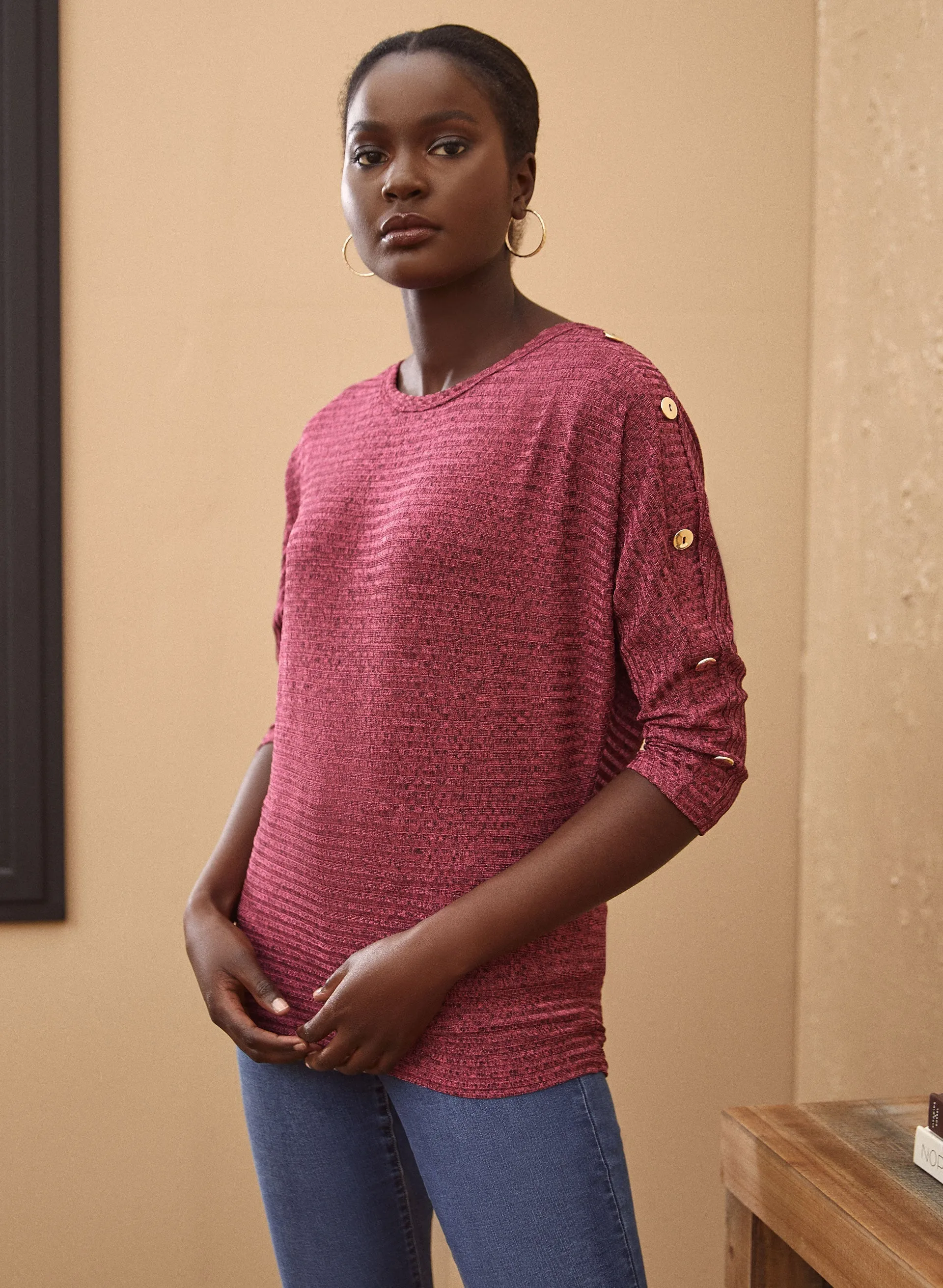 Button Detail Dolman Sleeve Top sold by Laura