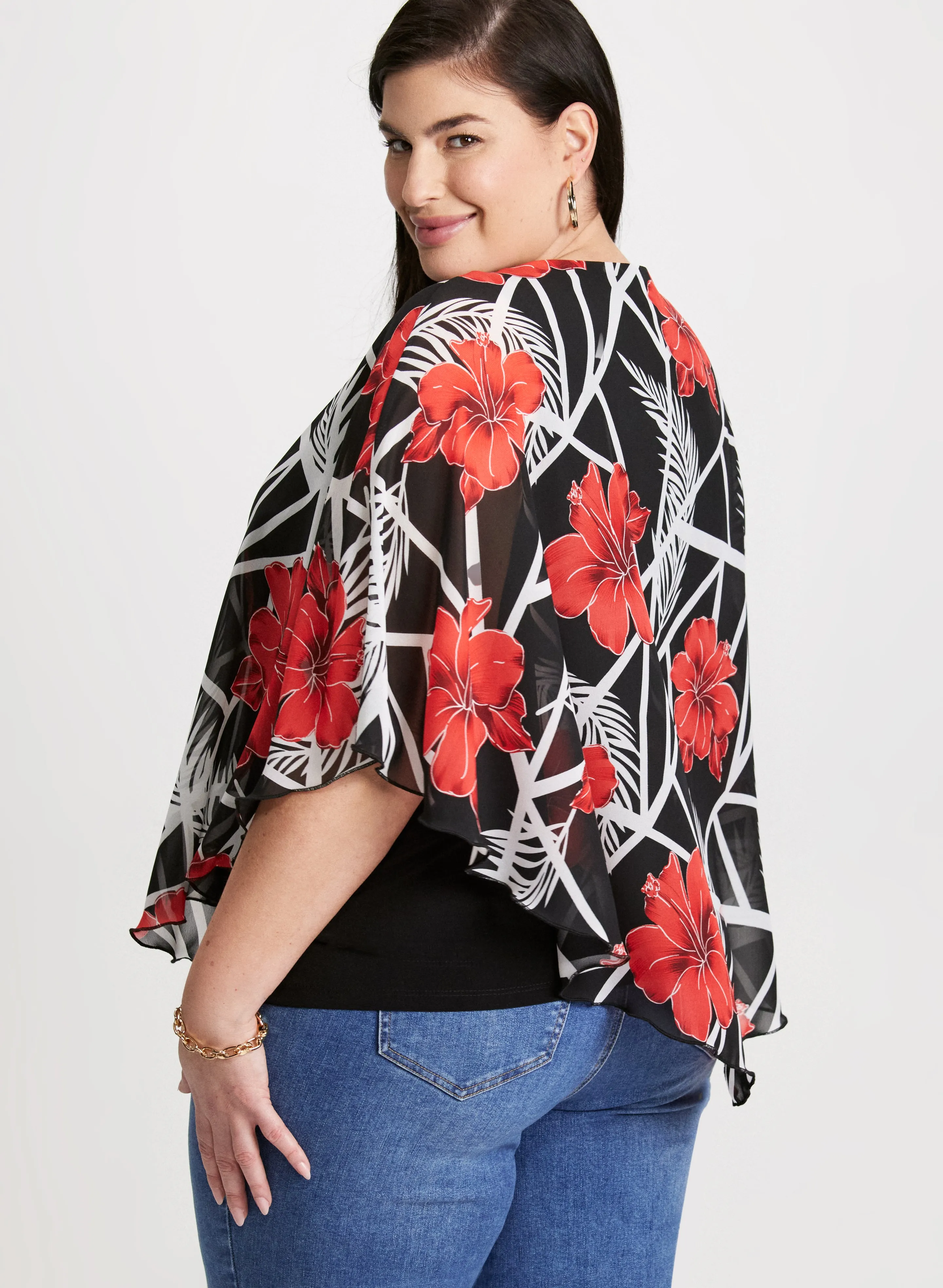 3/4 Sleeve Floral Poncho Blouse sold by Laura product image thumbnail 4