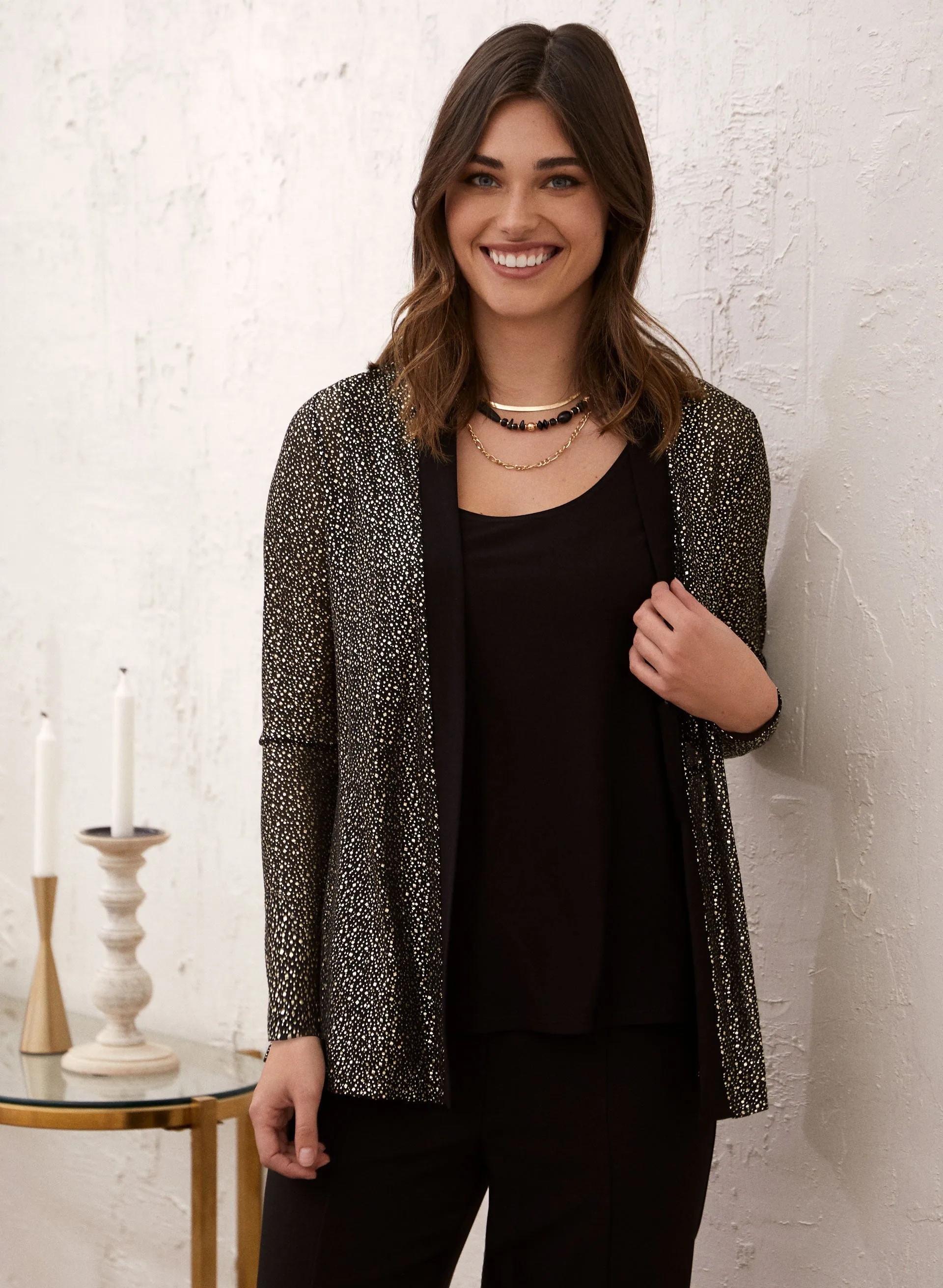 Metallic Detail Open Front Top sold by Laura