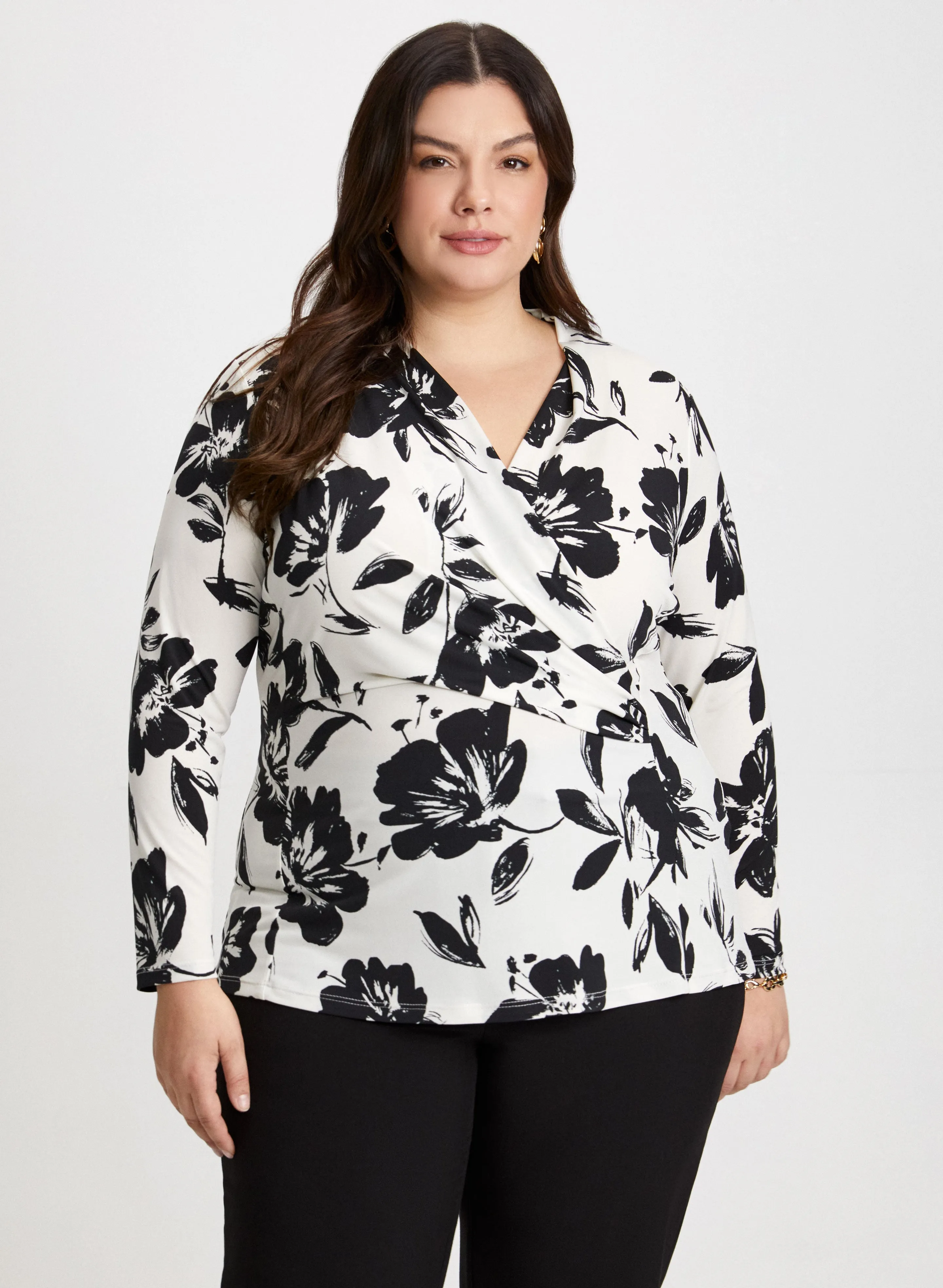 Wrap-Style Floral Motif Top sold by Laura
