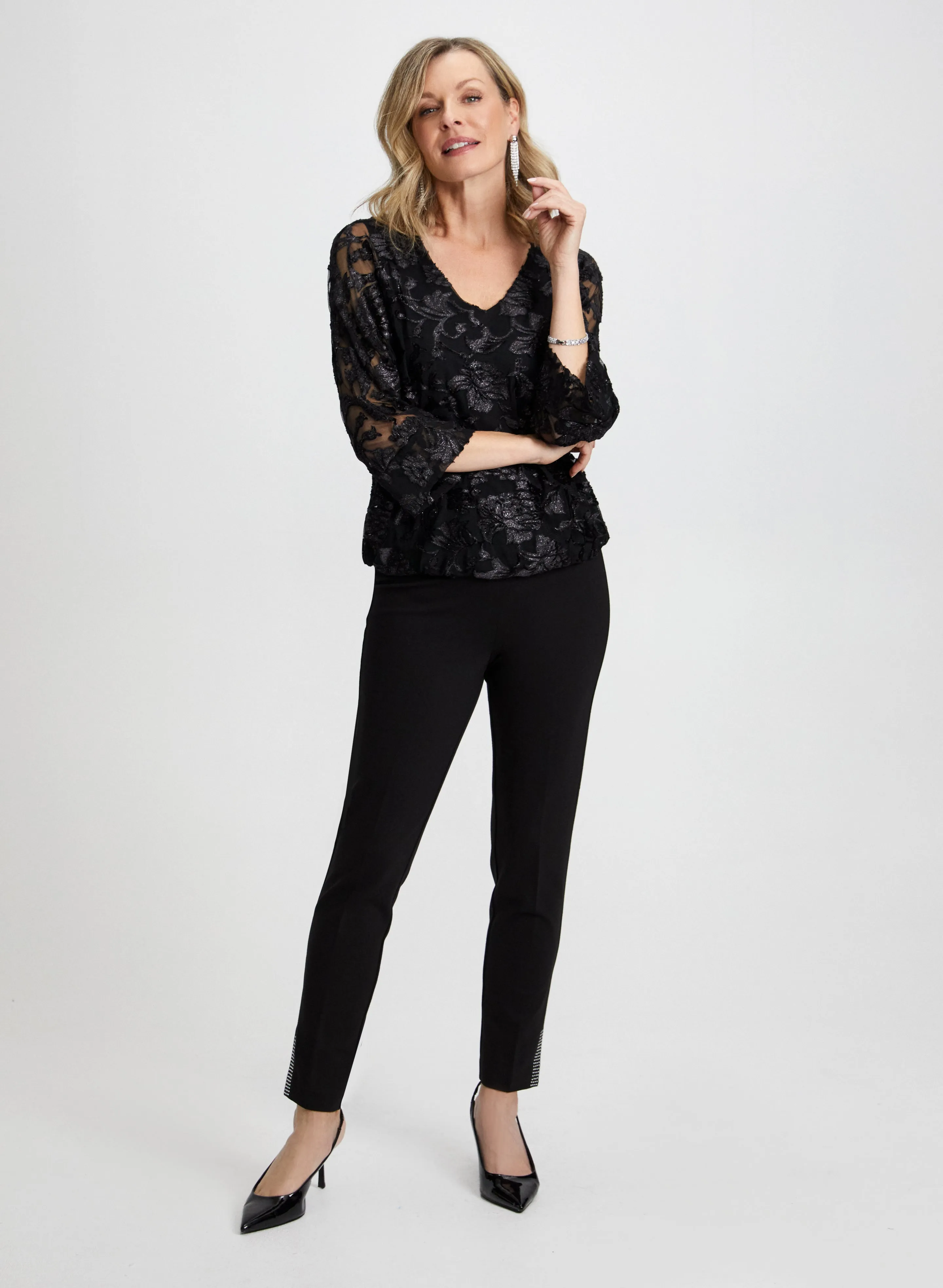 Floral Velour Top & Rhinestone Slit Pants sold by Laura