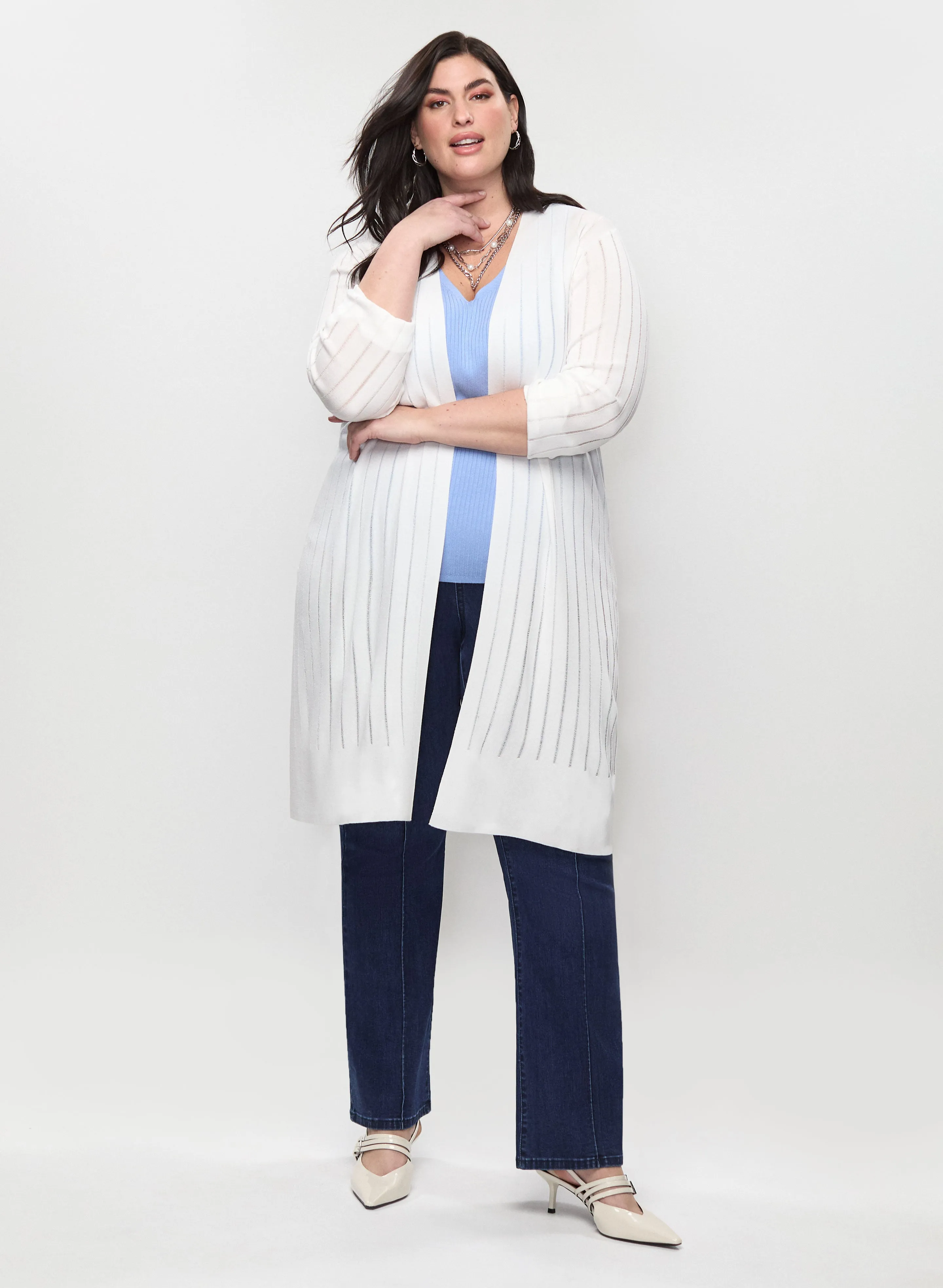 Split Cuff Pointelle Knit Cardigan & Pull-On Bootcut Jeans sold by Laura