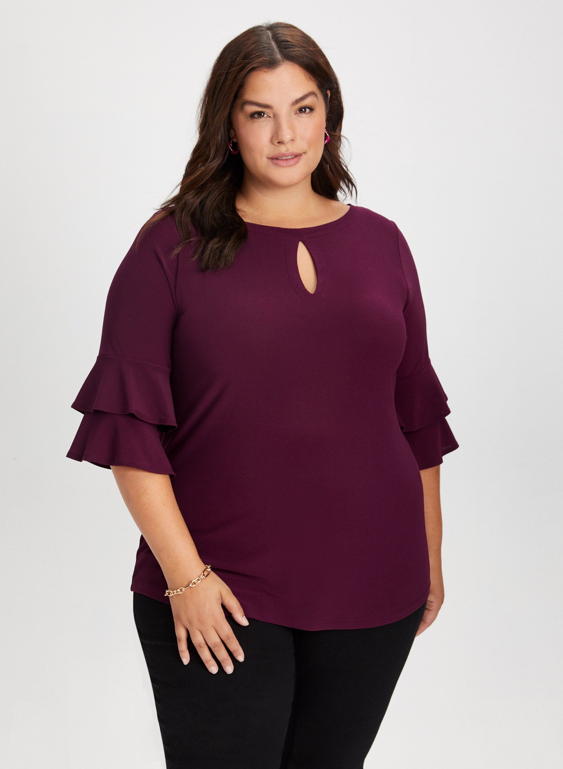 Ruffle Sleeve Keyhole Top sold by Laura