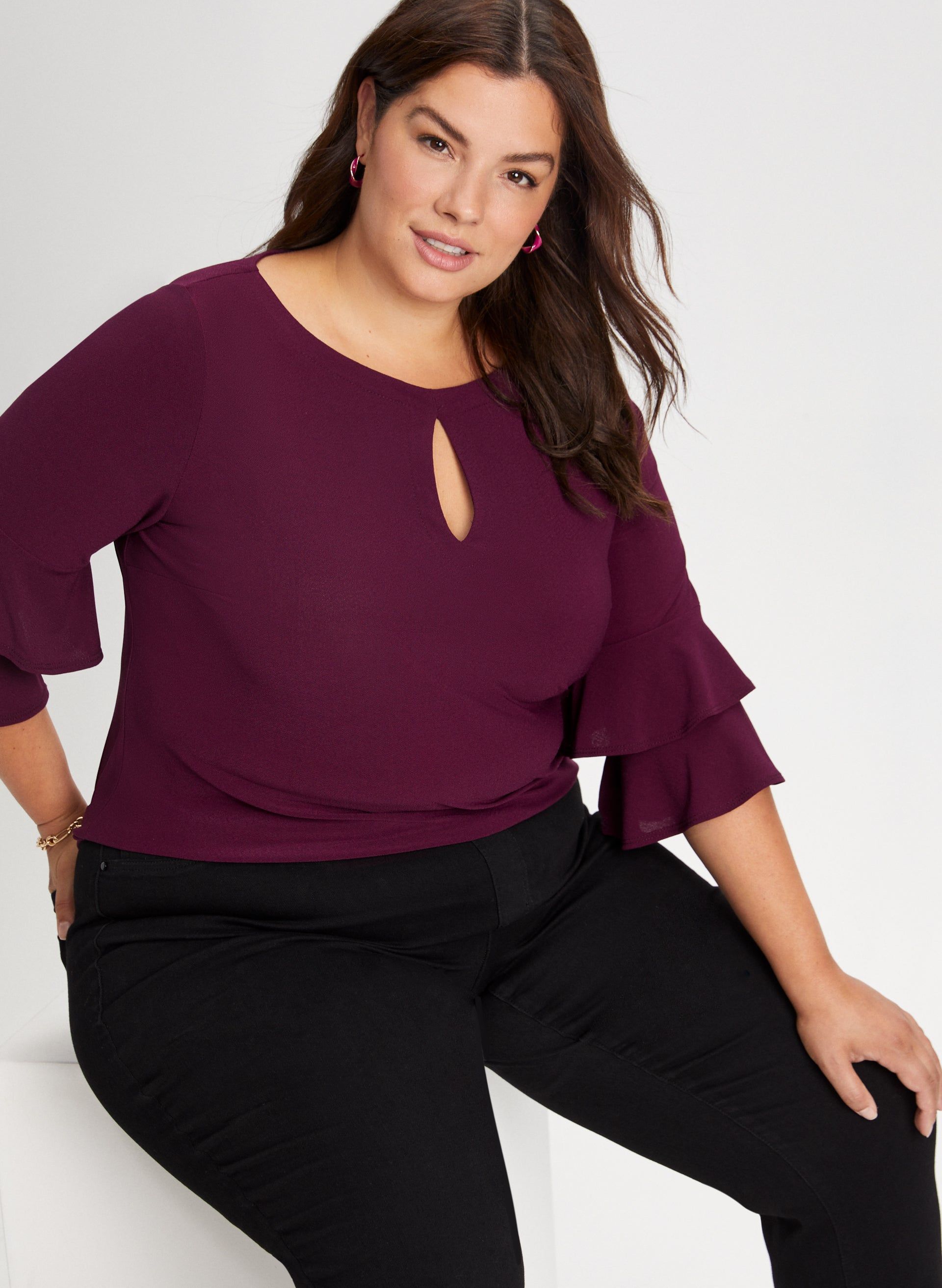 Ruffle Sleeve Keyhole Top sold by Laura product image thumbnail 5