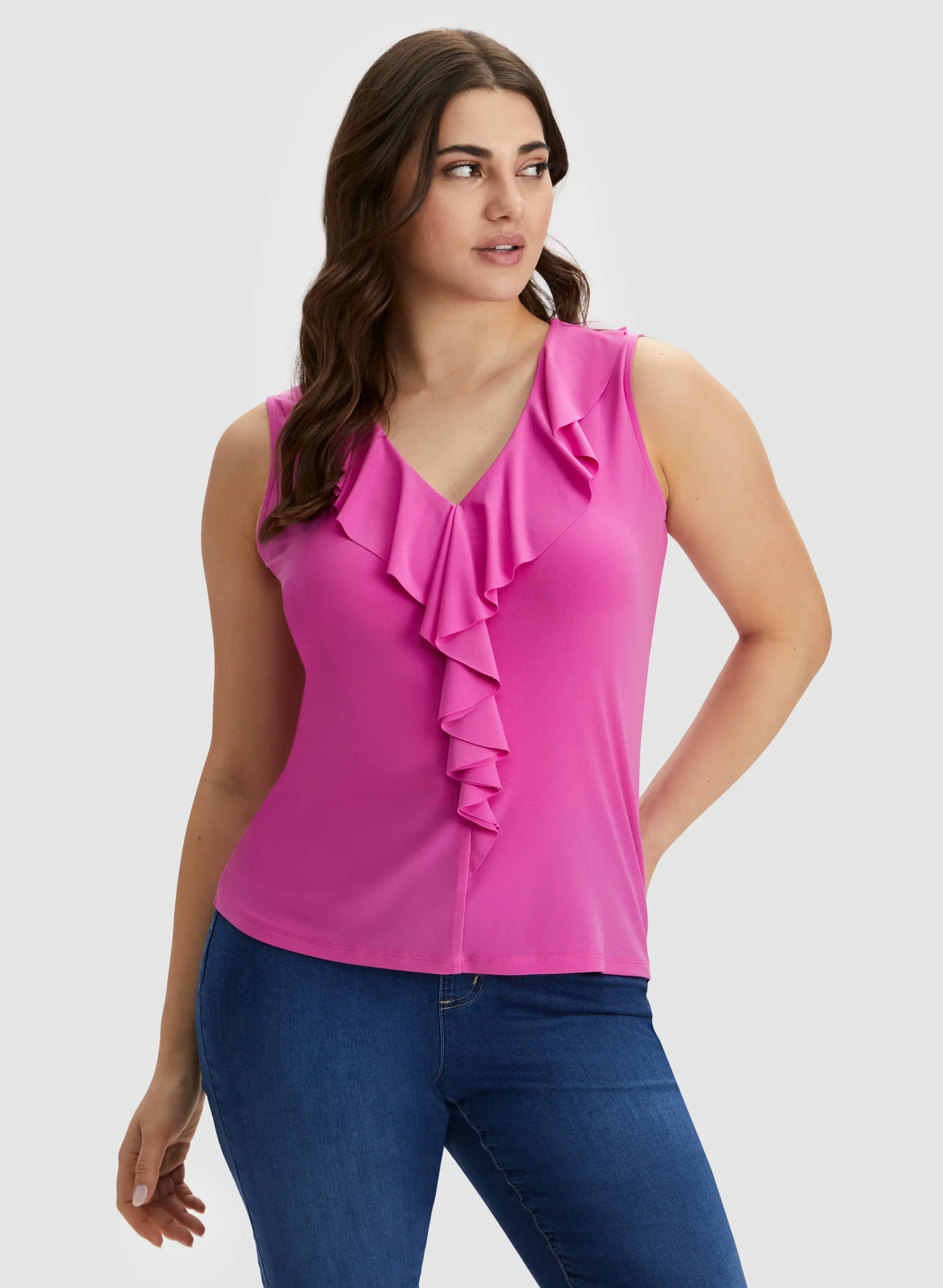 Ruffle Front Sleeveless Top sold by Laura