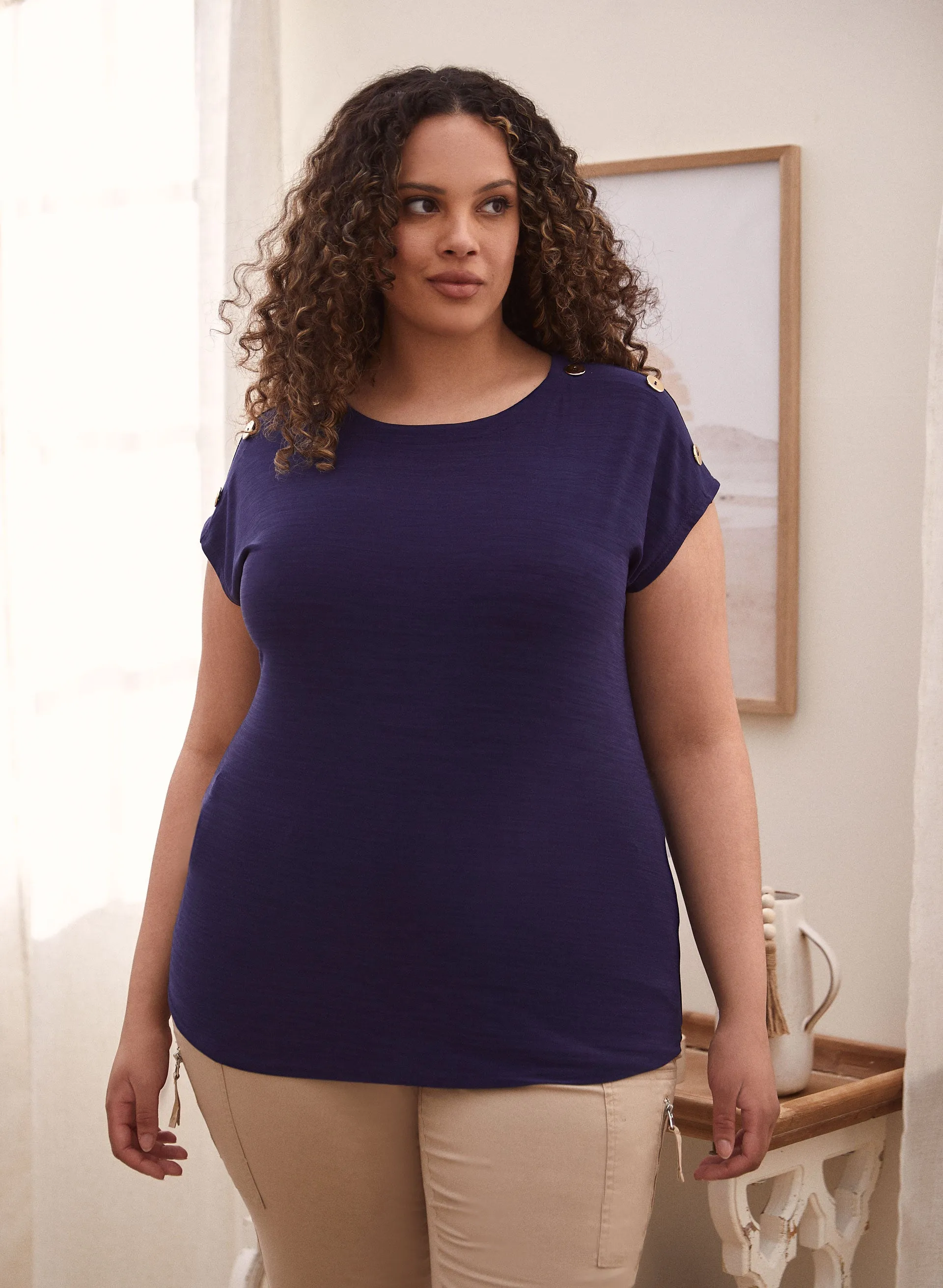 Button Detail Drop Shoulder Top sold by Laura product image thumbnail 3