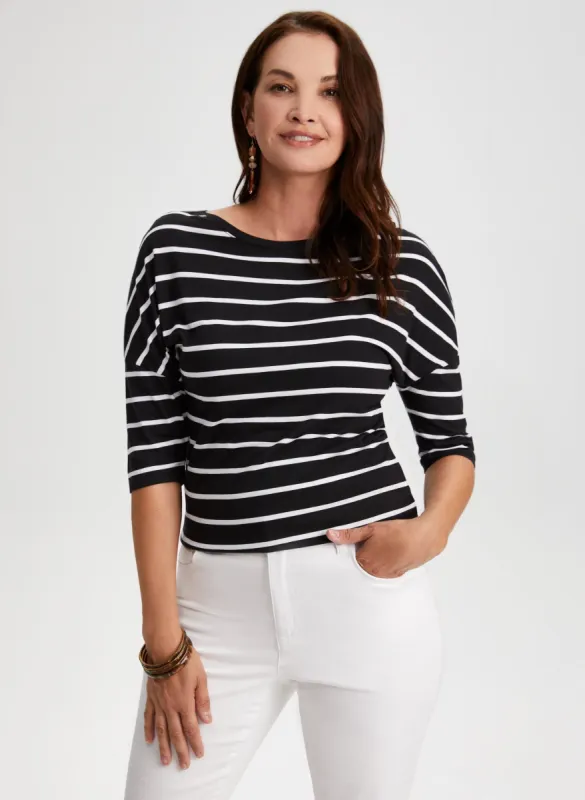 Stripe Print 3/4 Sleeve Tee sold by Laura