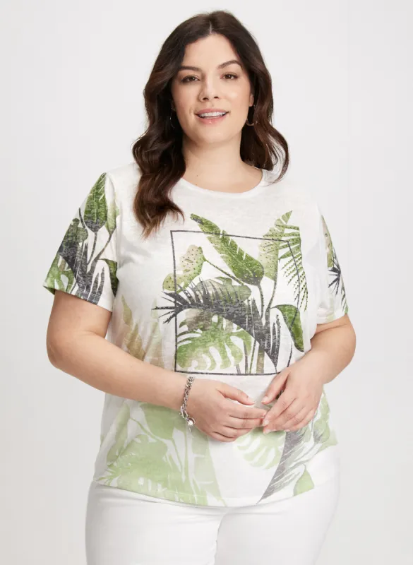 Tropical Print Burnout T-Shirt sold by Laura