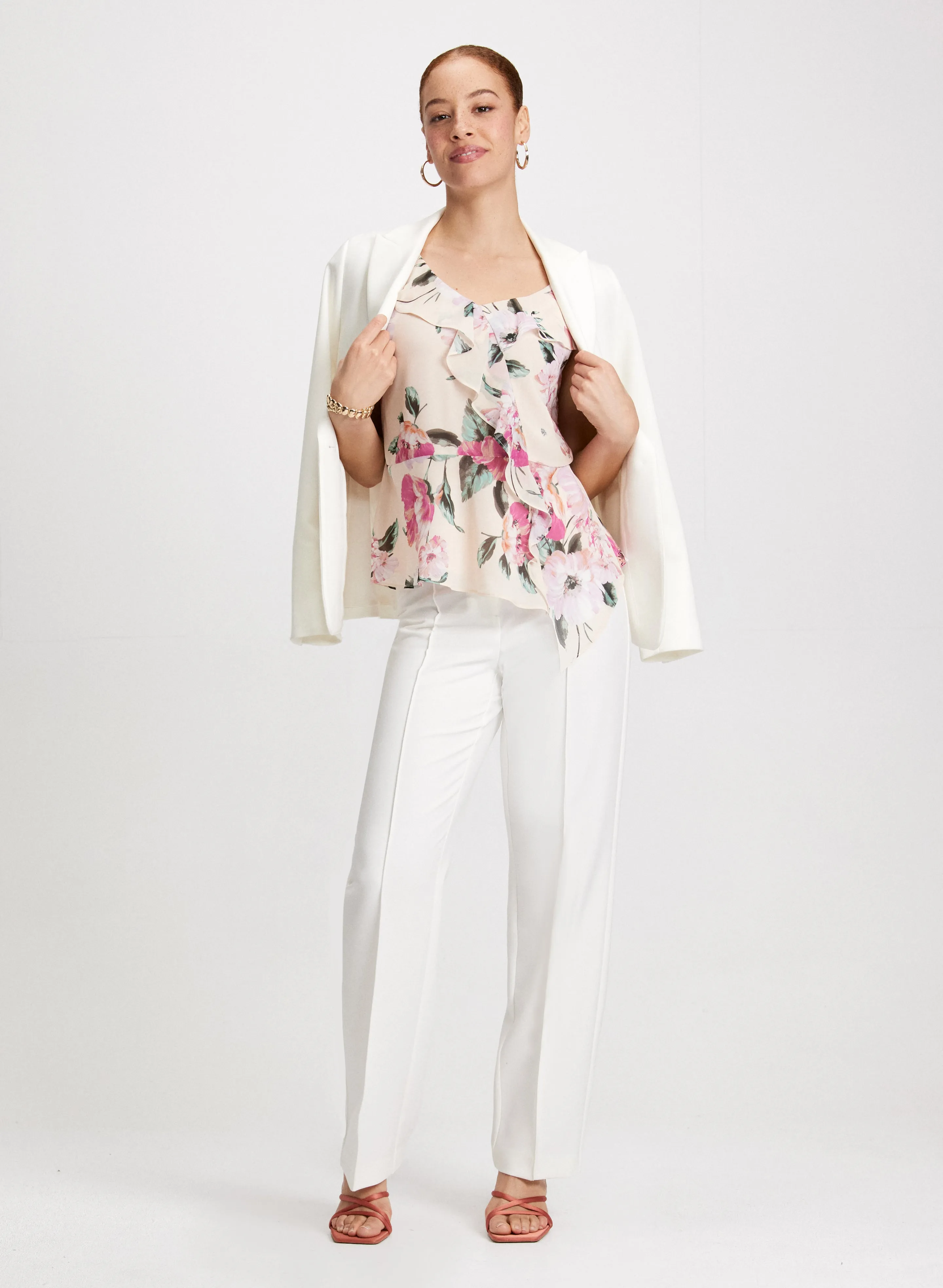 Single Button Jacket, Floral Blouse & Modern Fit Pants sold by Laura