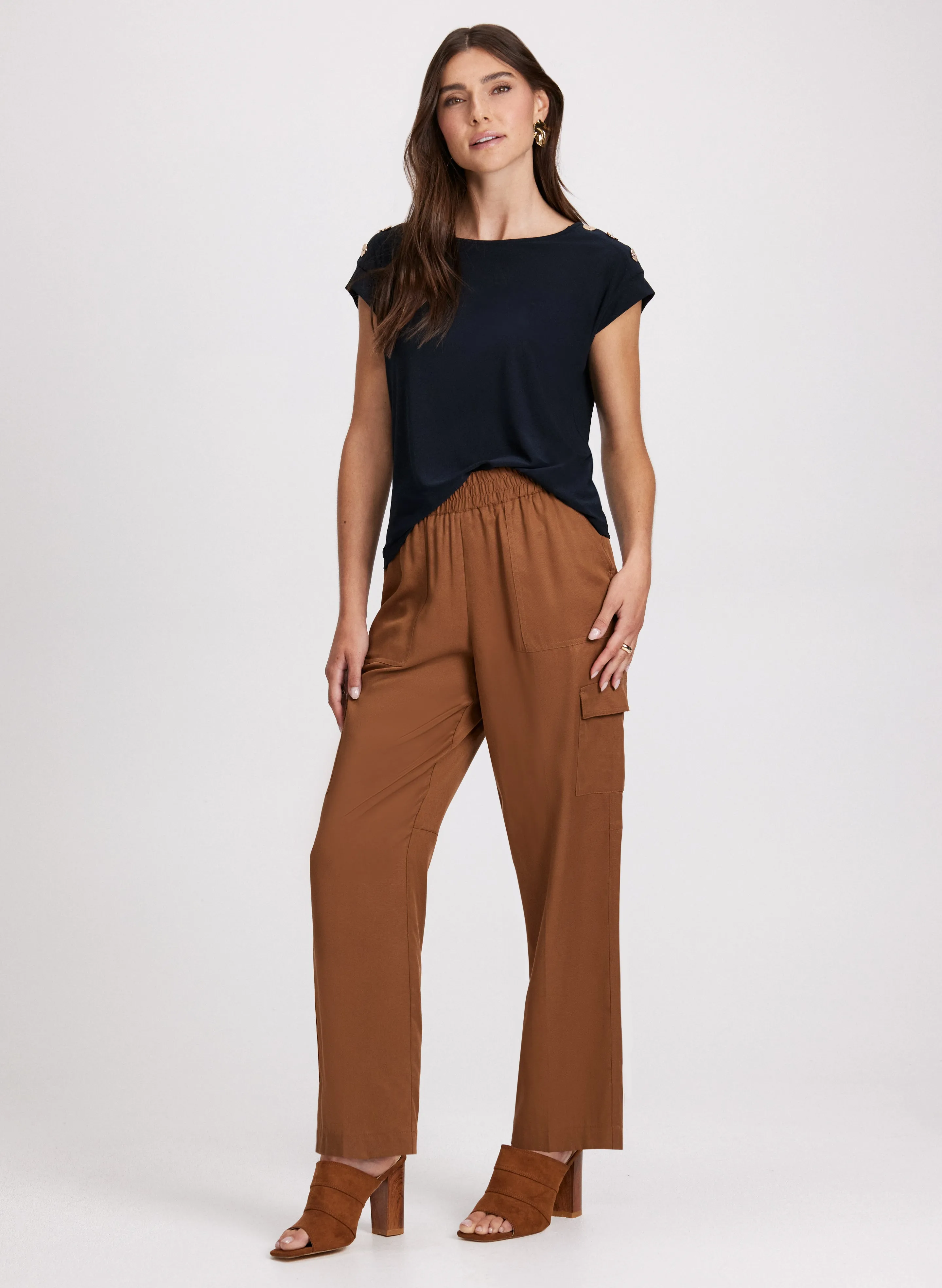 Button Shoulder Detail Top & Cargo Pants sold by Laura