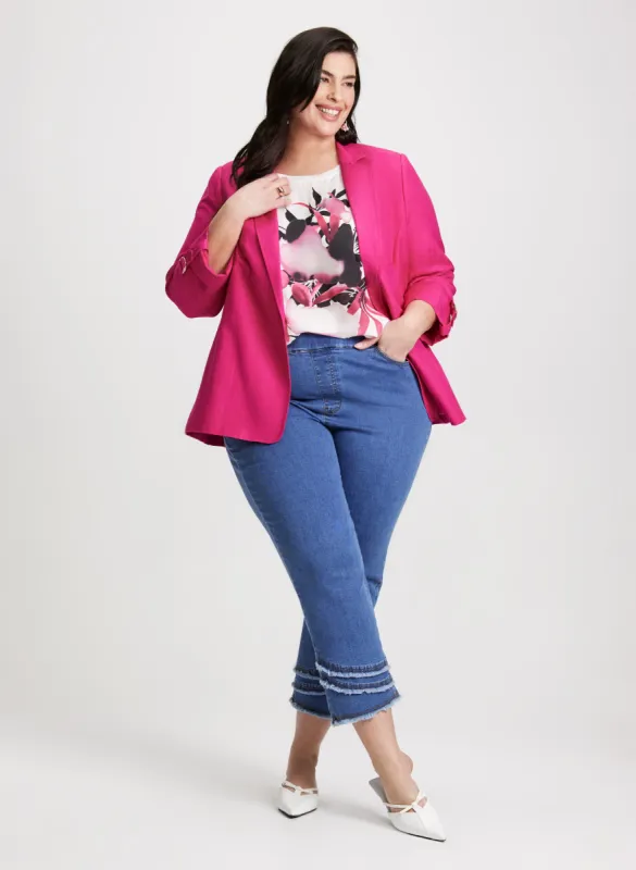 Linen-Blend Open Front Jacket & Pull-On Frayed Capri Jeans sold by Laura