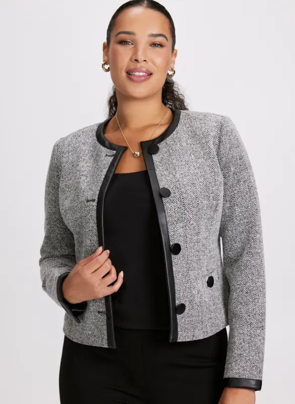 Contrast Trim Herringbone Jacket sold by Laura