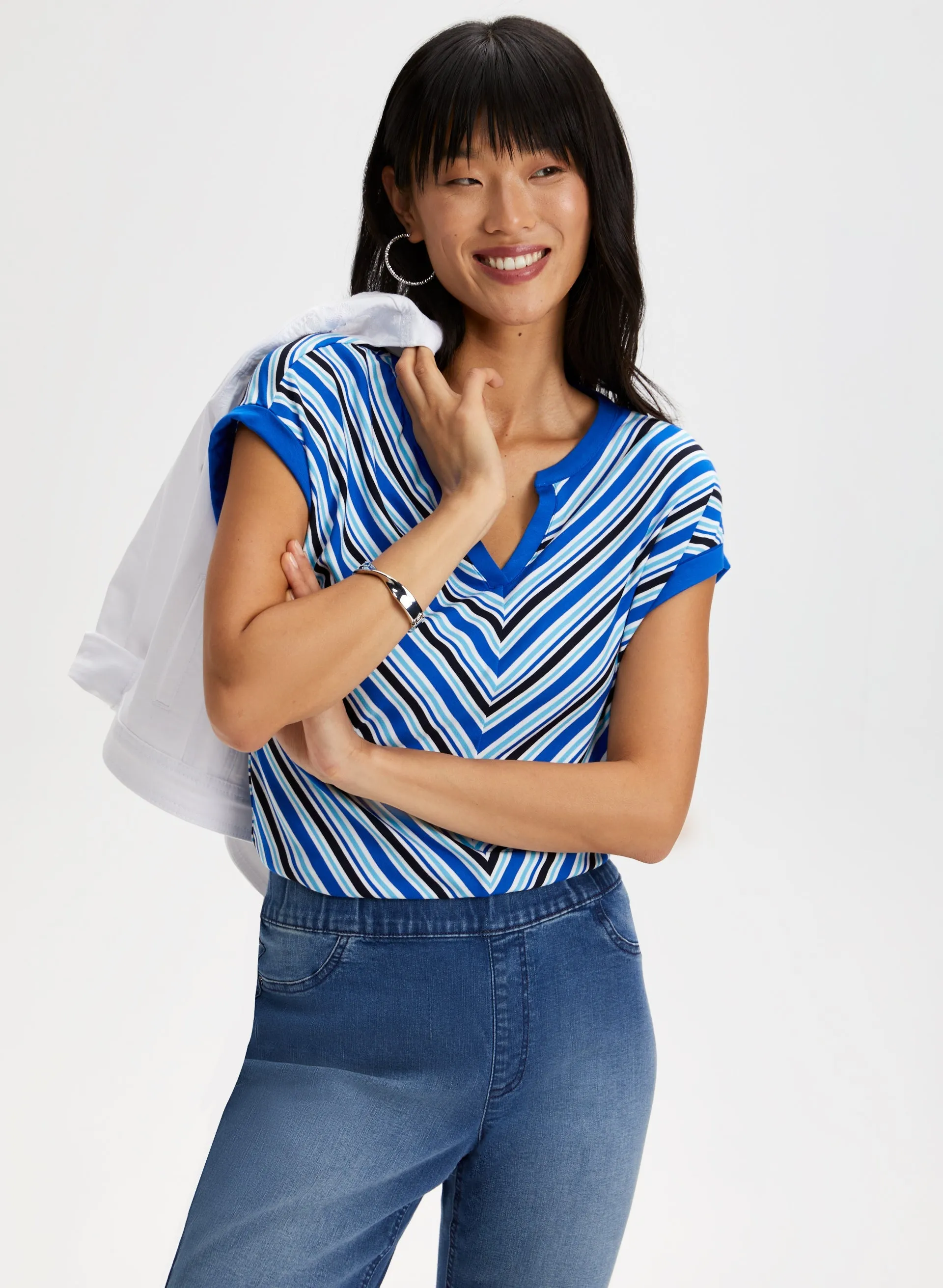 Stripe Print Drop Shoulder Tee sold by Laura
