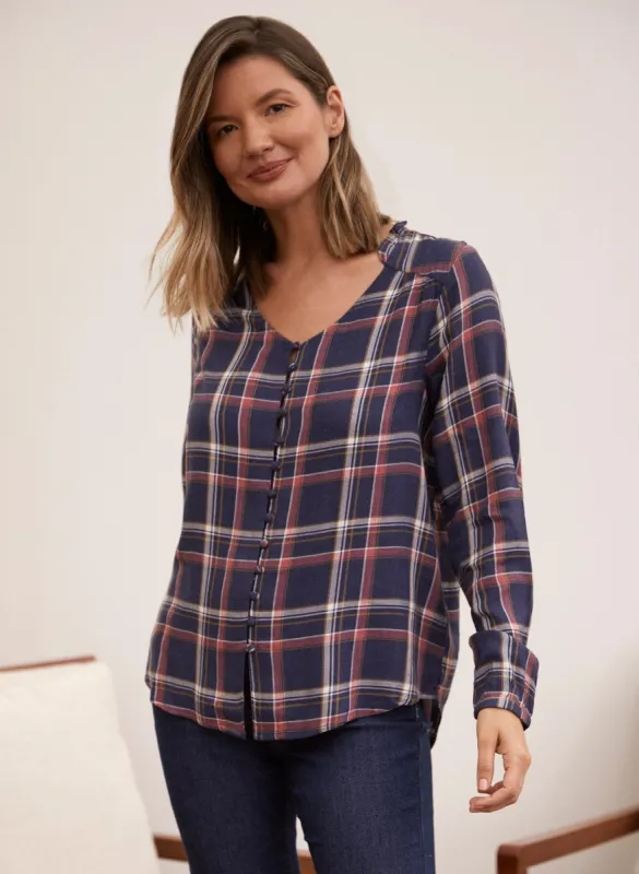 Plaid Button-Up Blouse sold by Laura