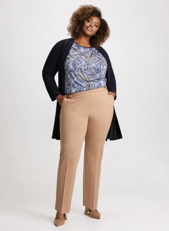 Open-Front Cover-Up Top & Button Tab Detail Pull-On Pants sold by Laura