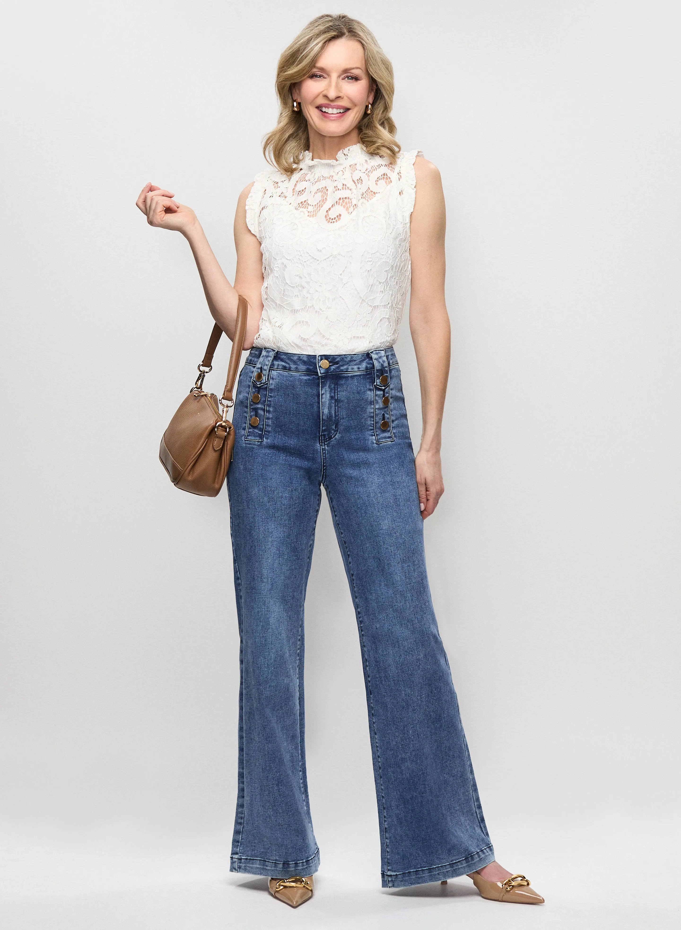 Cap Sleeve Lace Top & Wide Leg Jeans sold by Laura