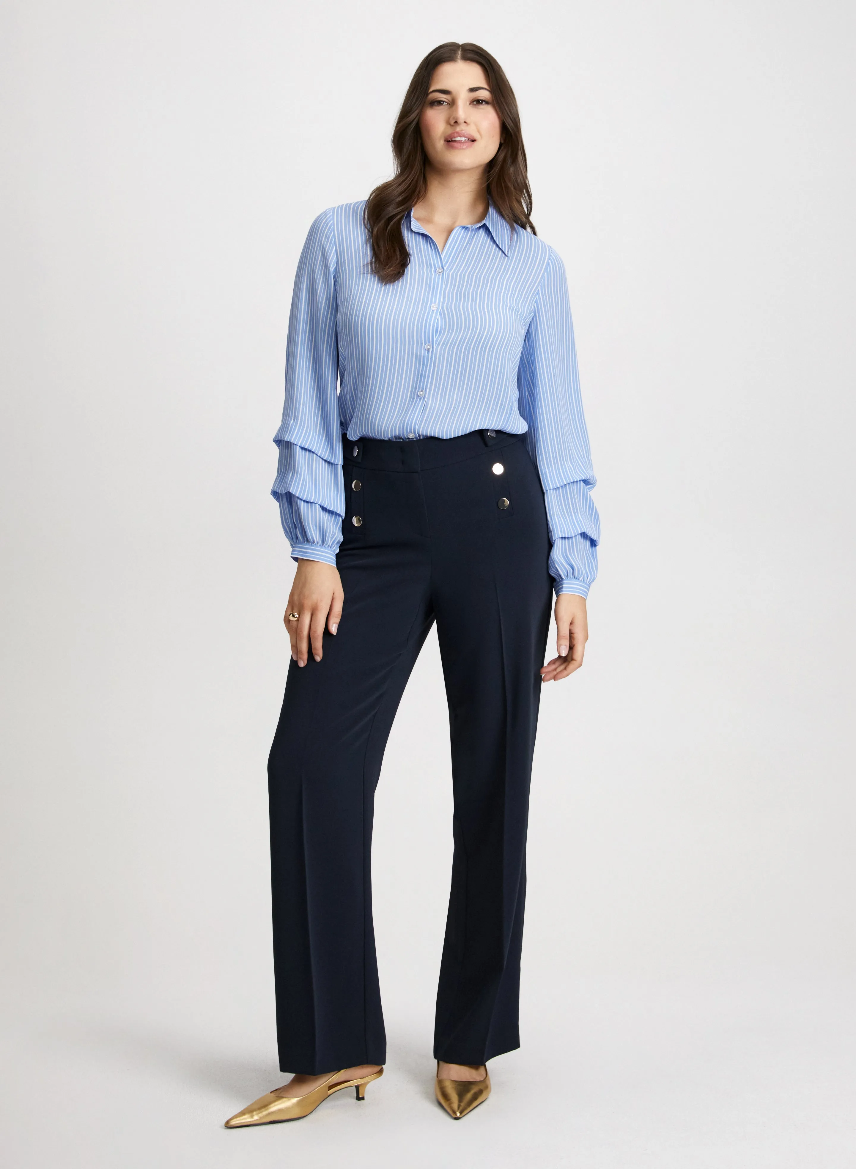 Tiered Sleeve Shirt & Modern Fit Wide Leg Pants sold by Laura