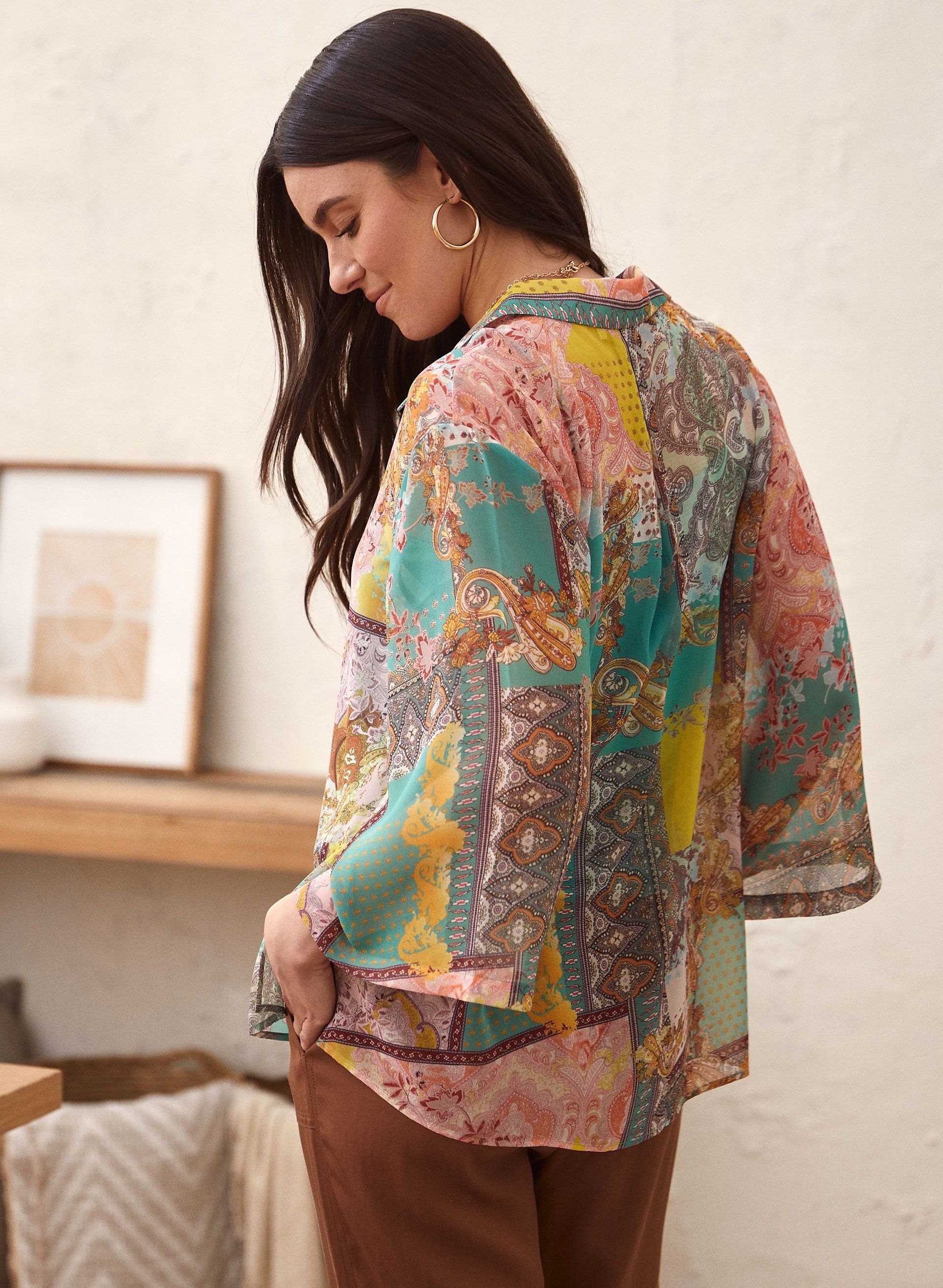 Patchwork Print Button-Up Blouse sold by Laura product image thumbnail 4