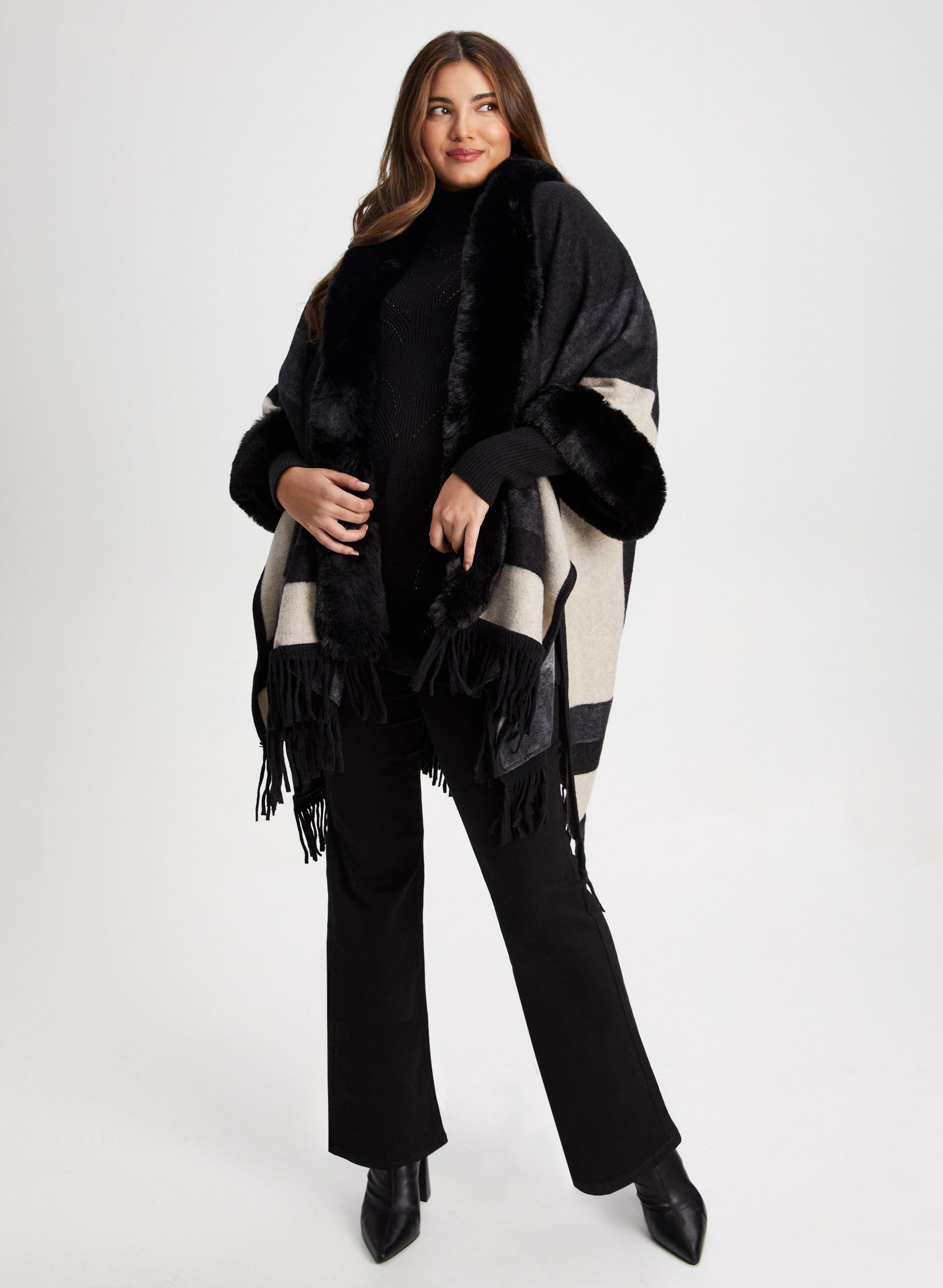 Faux-Fur & Plaid Poncho sold by Laura